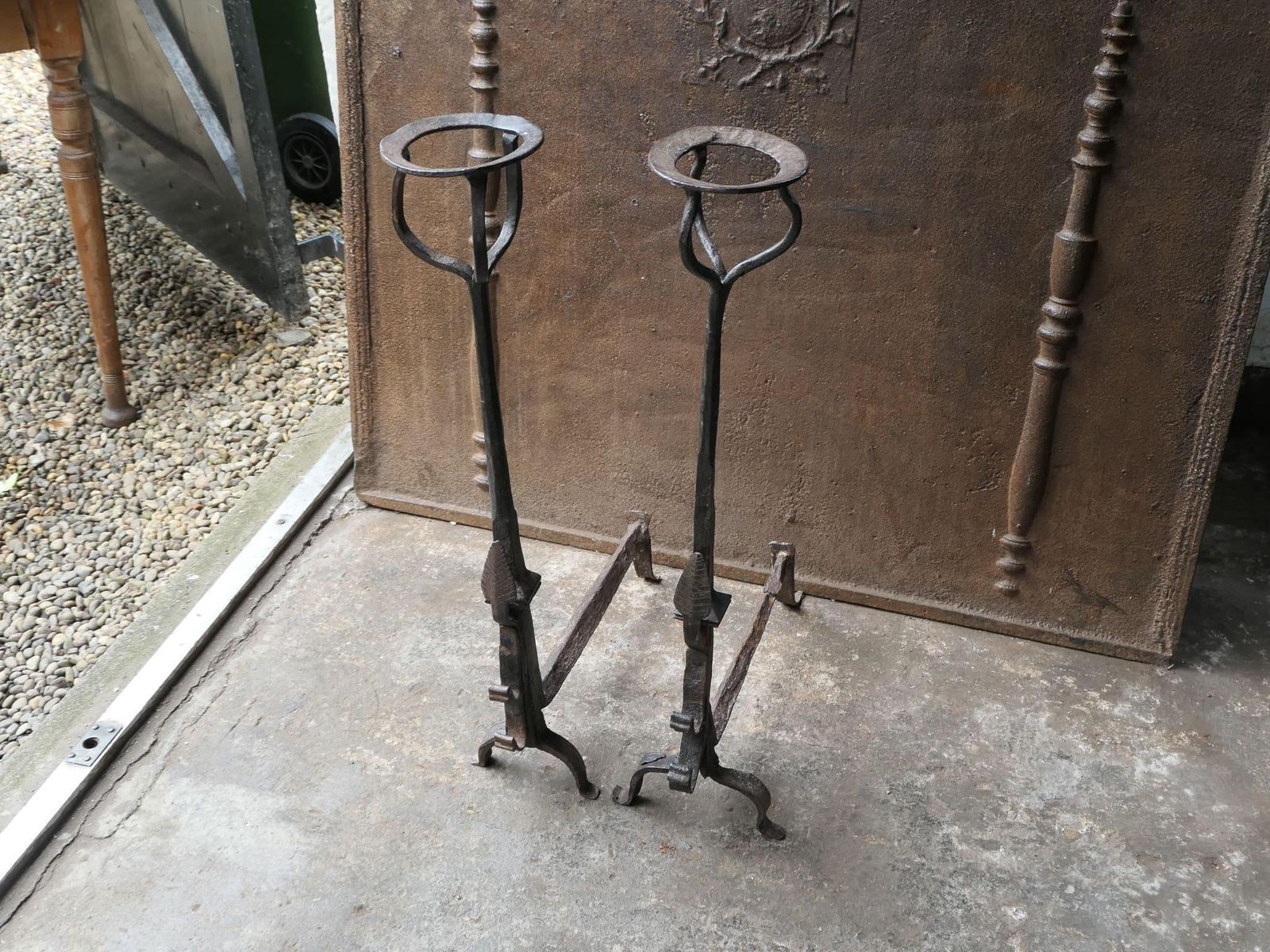 Large French Gothic Style Andirons Or Firedogs photo buy