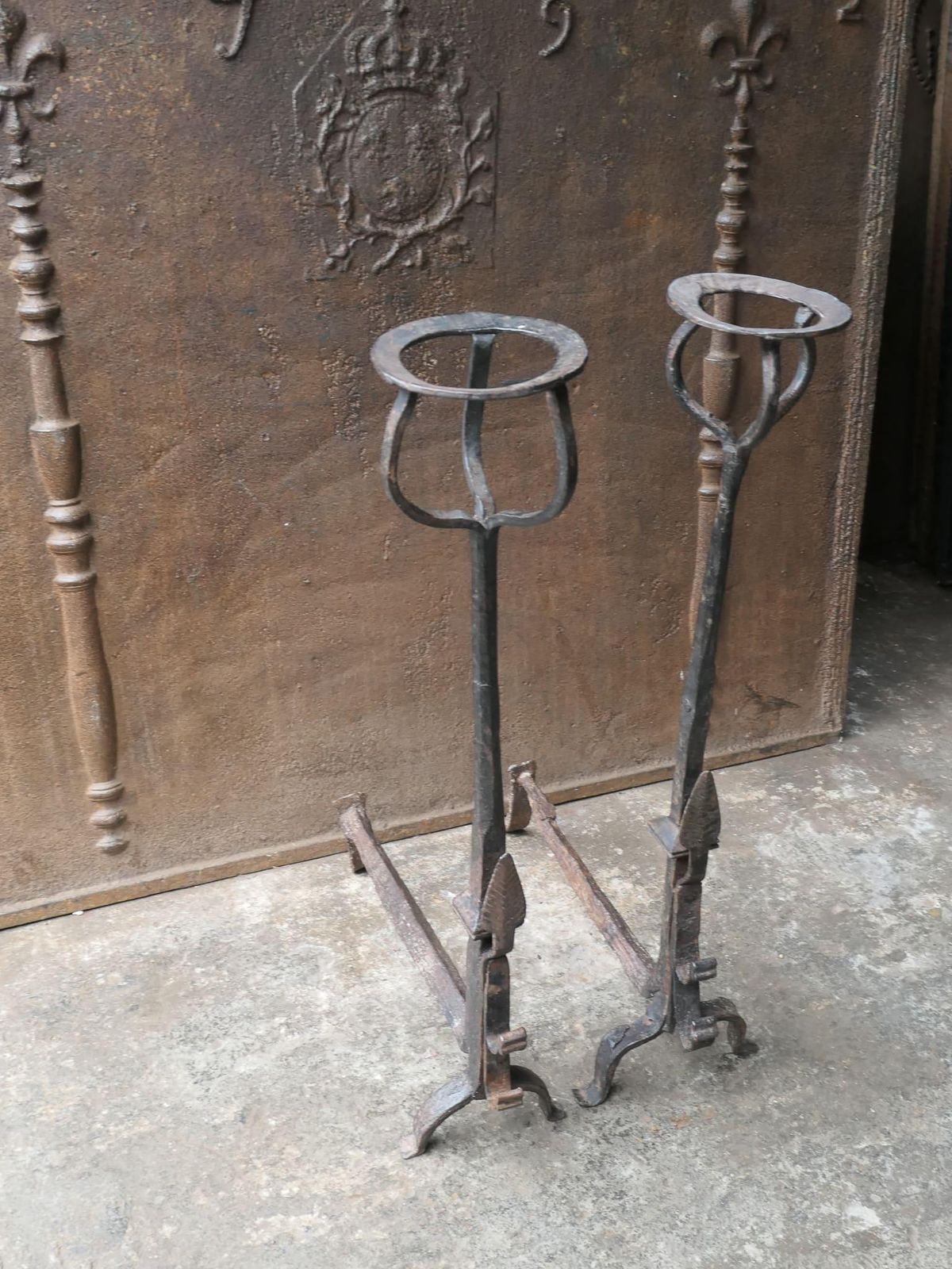 Large French Gothic Style Andirons Or Firedogs photo vintage