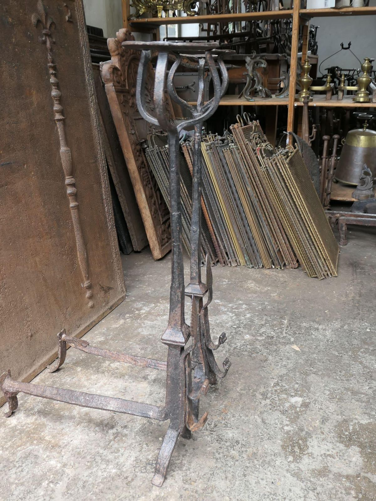 252.0 Large French Gothic Style Andirons Or Firedogs photo