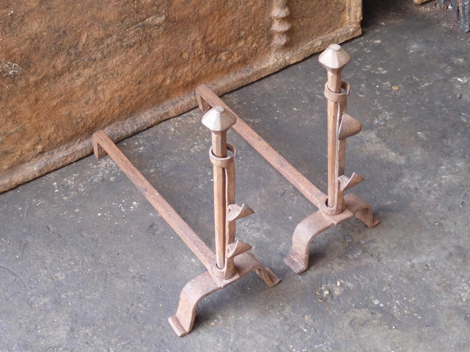 Hand Forged French Napoleon III Andirons Or Firedogs, 19th Century photo Home Fixtures