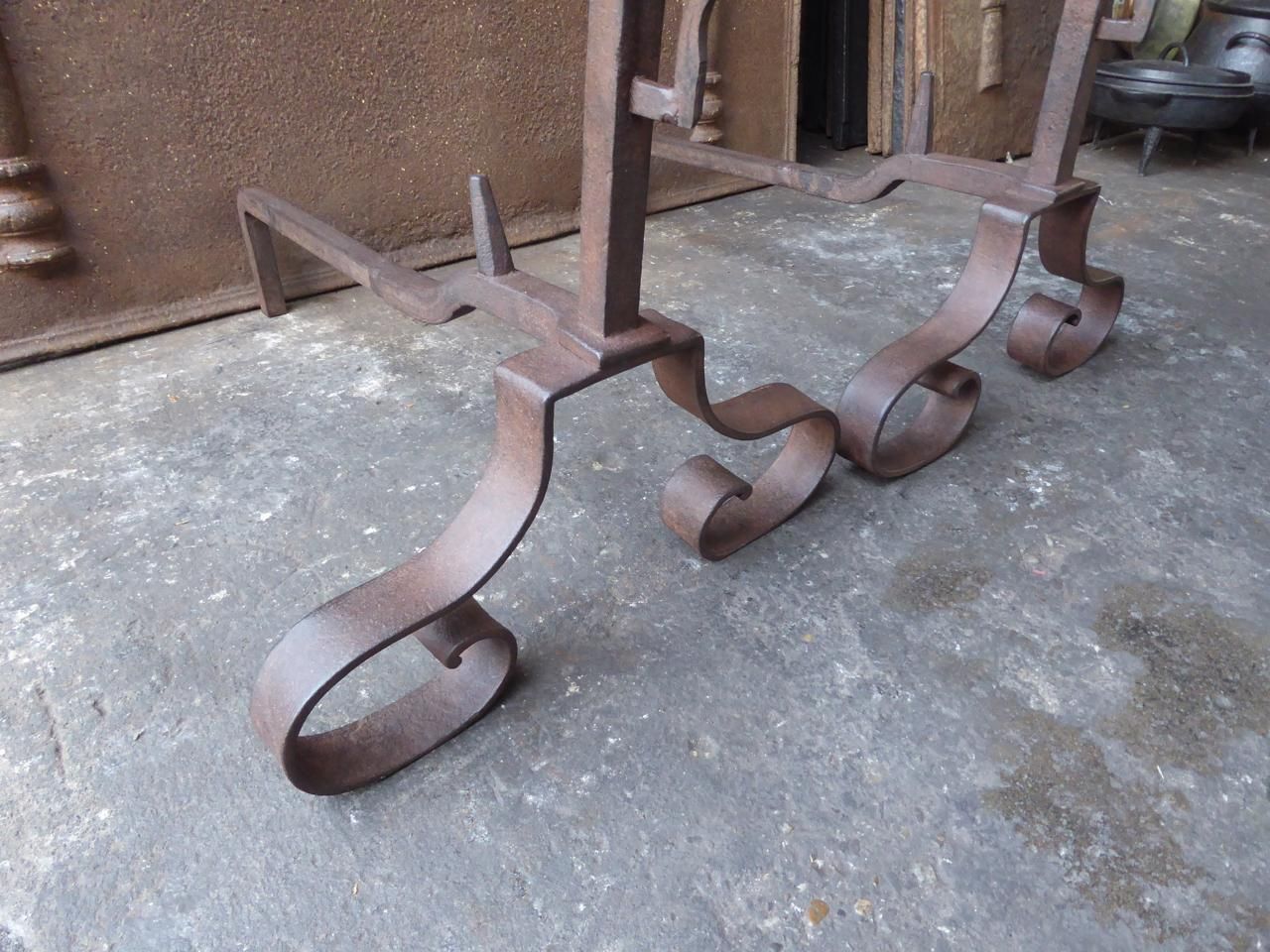 Antique French Louis XV Style Andirons Or Firedogs photo vinterior