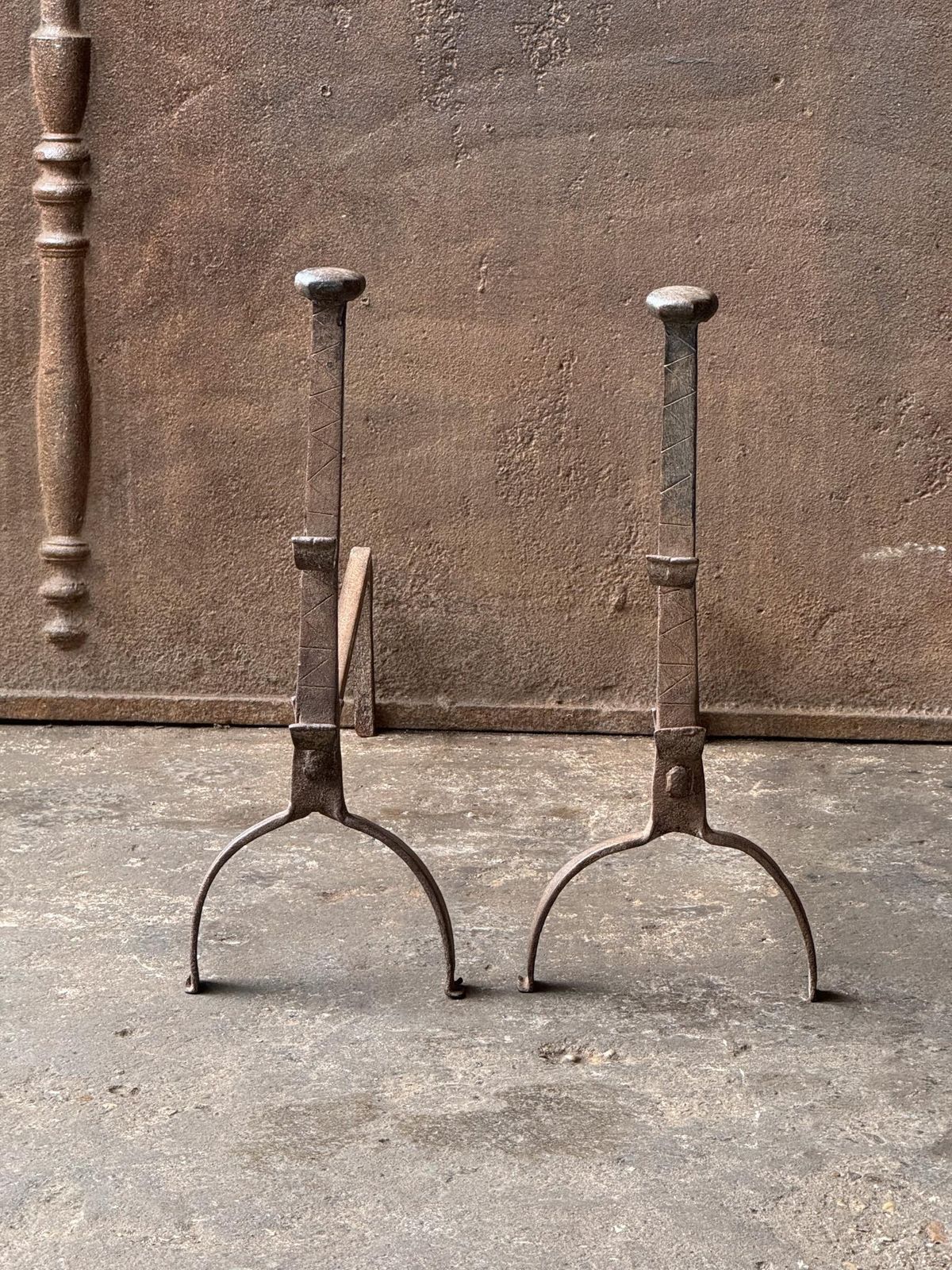 French Gothic Andirons Or Firedogs, Gothic Period, 17th Century photo for sale