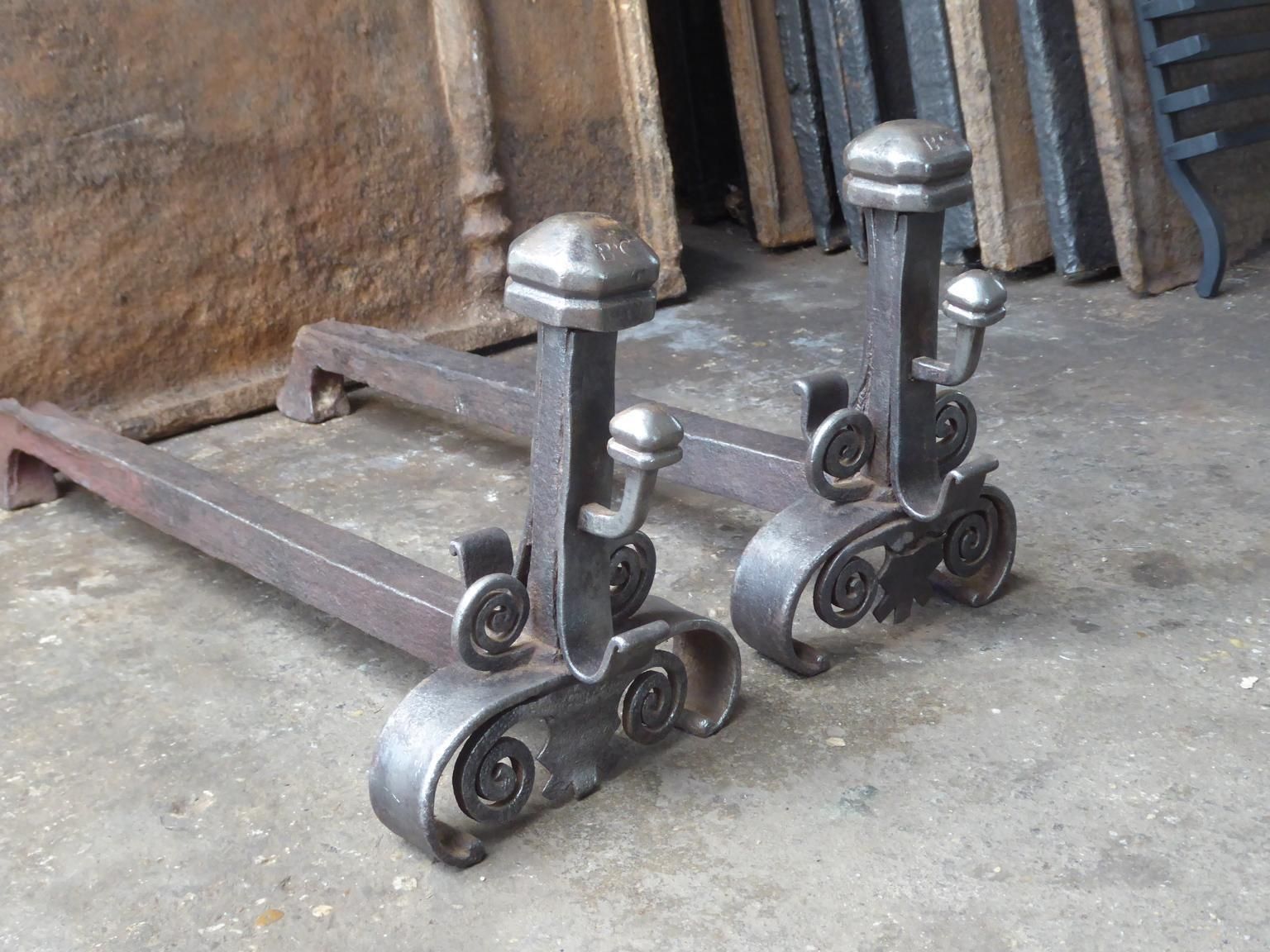 Hand Forged French Louis XV Andirons Or Firedogs, 18th Century photo buy