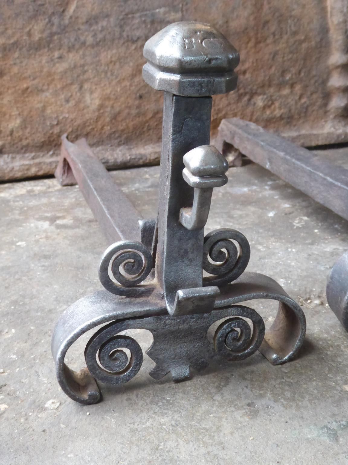 photo vinterior Hand Forged French Louis XV Andirons Or Firedogs, 18th Century