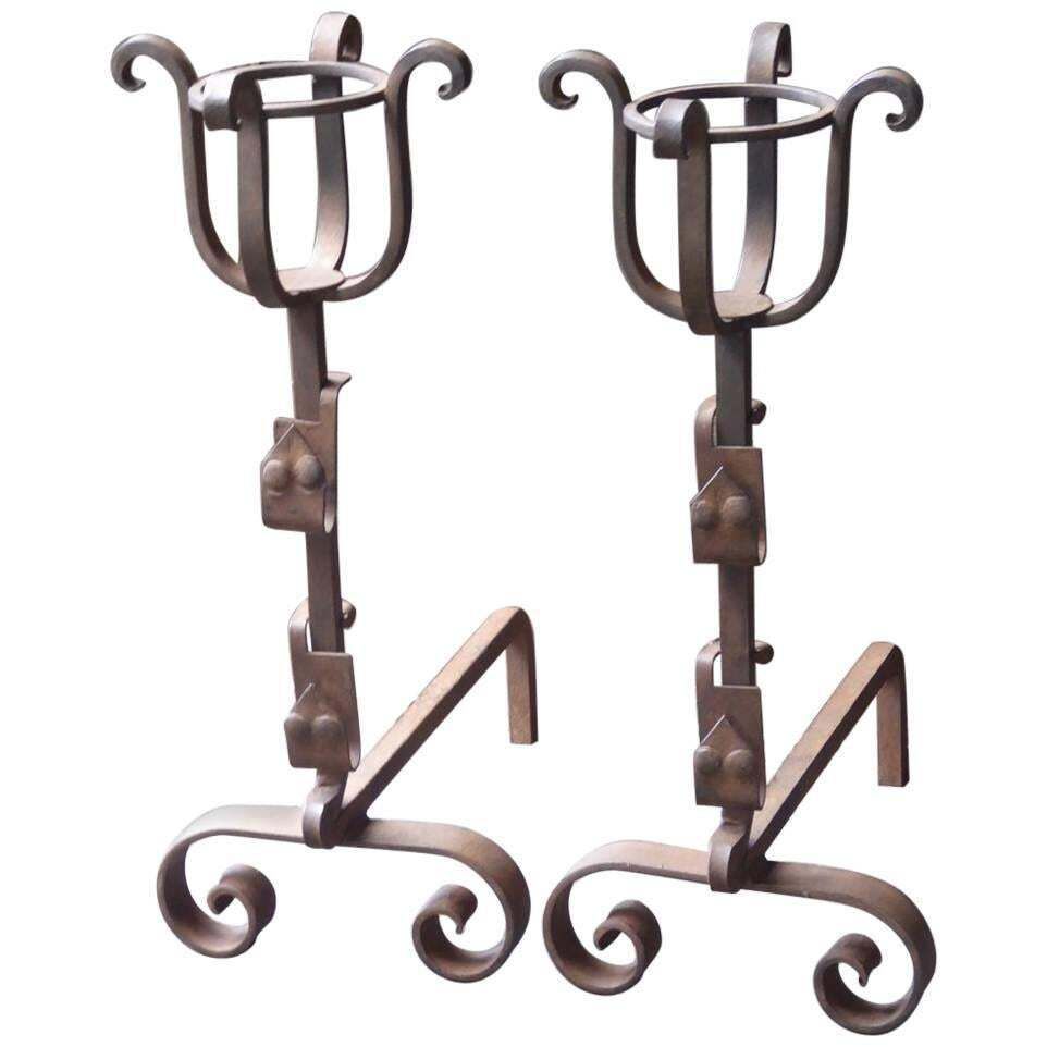 French Wrought Iron Cup Dogs Or Andirons