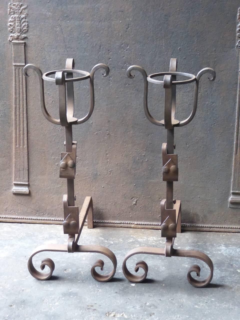 French Wrought Iron Cup Dogs Or Andirons photo furniture