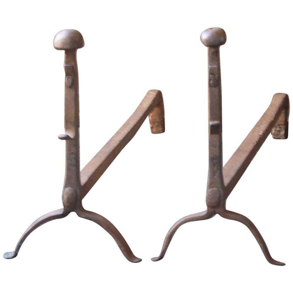 17th 18th Century French Gothic Andirons Or Firedogs