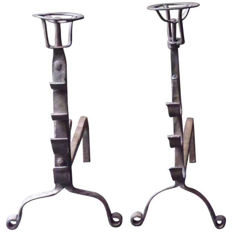 17th 18th Century Large French Andirons Or Firedogs