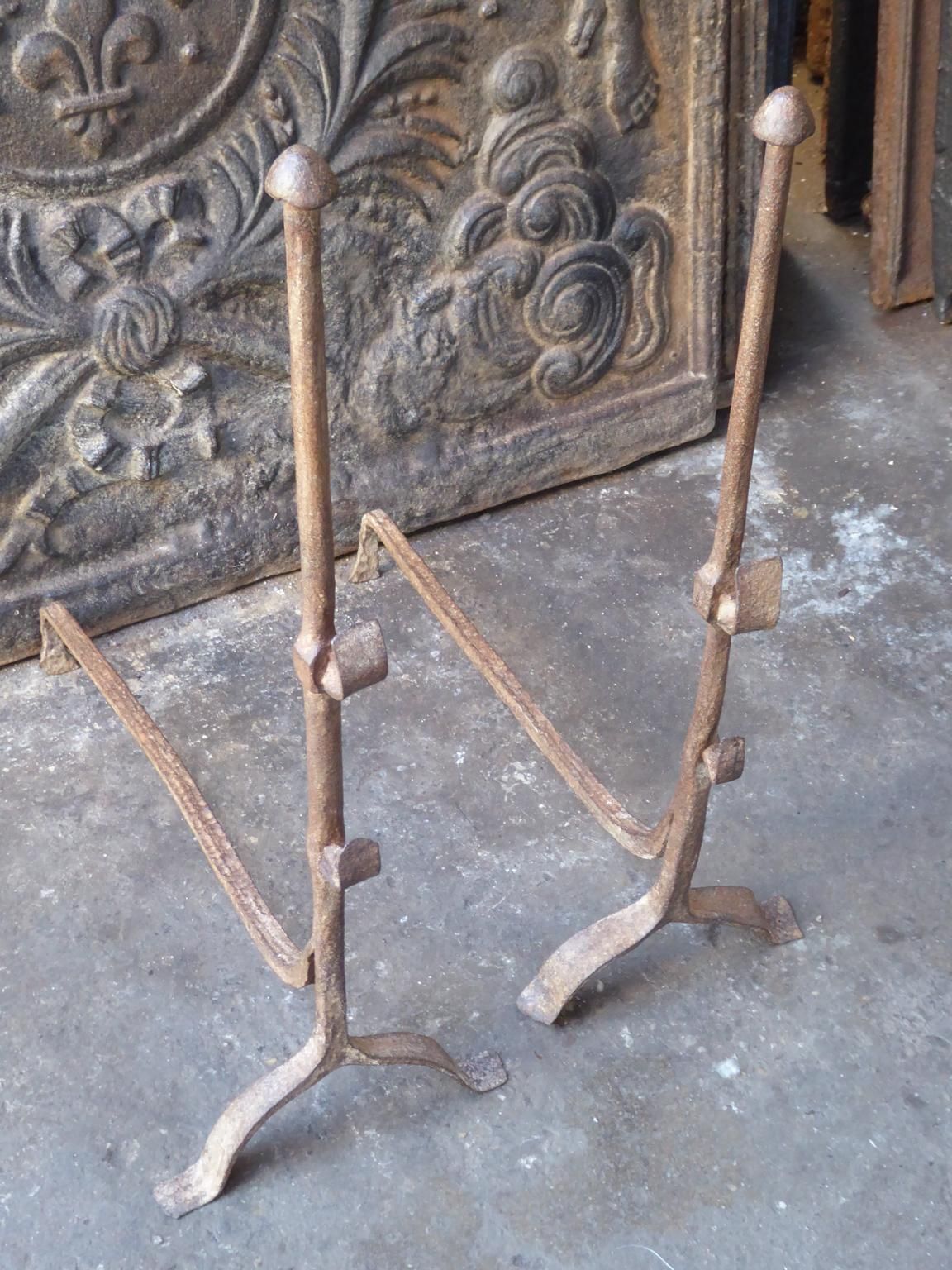 Antique French Gothic Andirons Or Firedogs, 17th Century photo 320.0