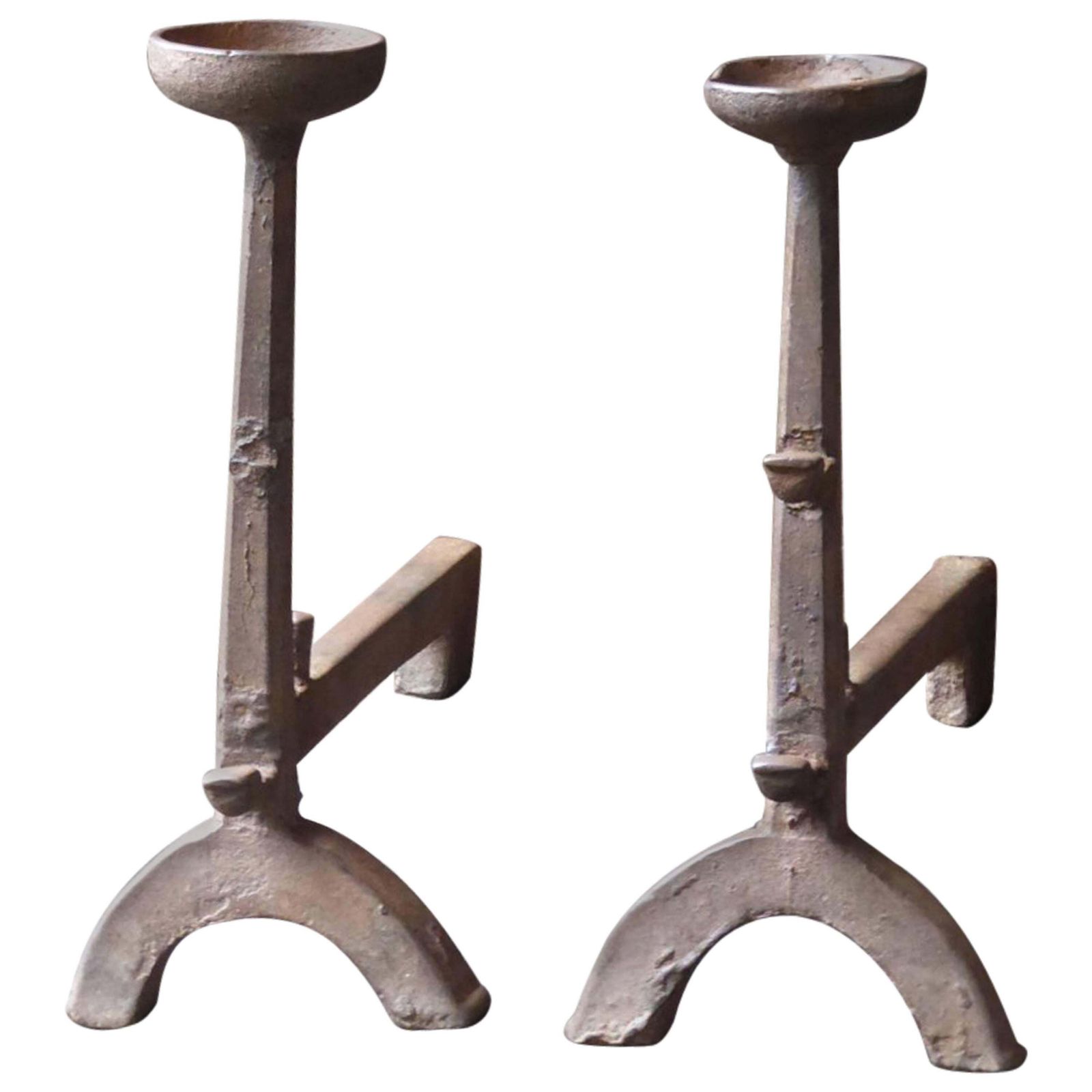 17th Century Gothic Cup Dogs, Andirons