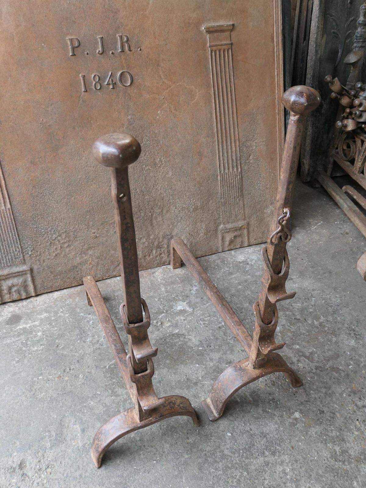 19th Century Large French Andirons, Firedogs, Louis XV Period photo furniture