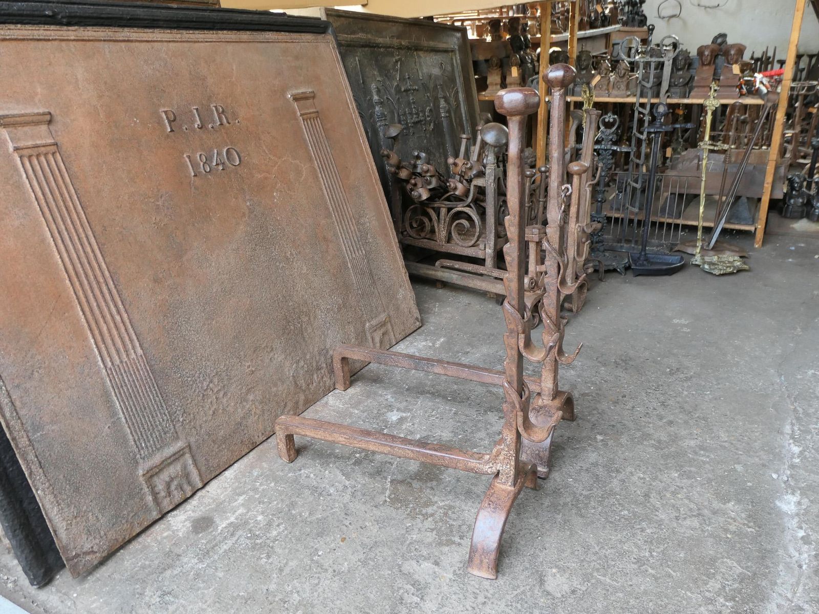 photo for sale 19th Century Large French Andirons, Firedogs, Louis XV Period