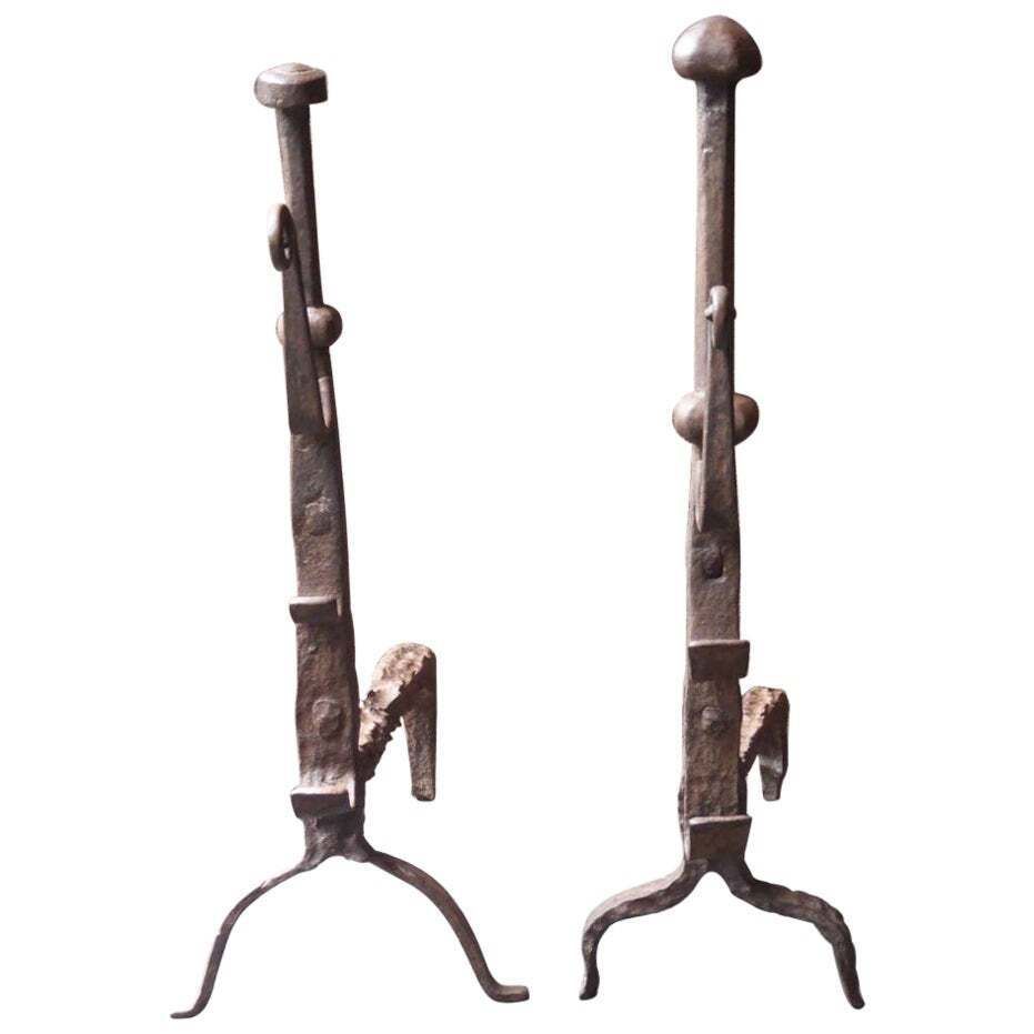 17th Century Louis XIII 'Marriage' Andirons, Firedogs
