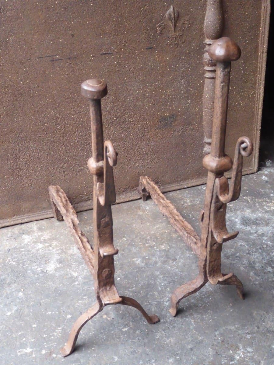 17th Century Louis XIII 'Marriage' Andirons, Firedogs photo for sale