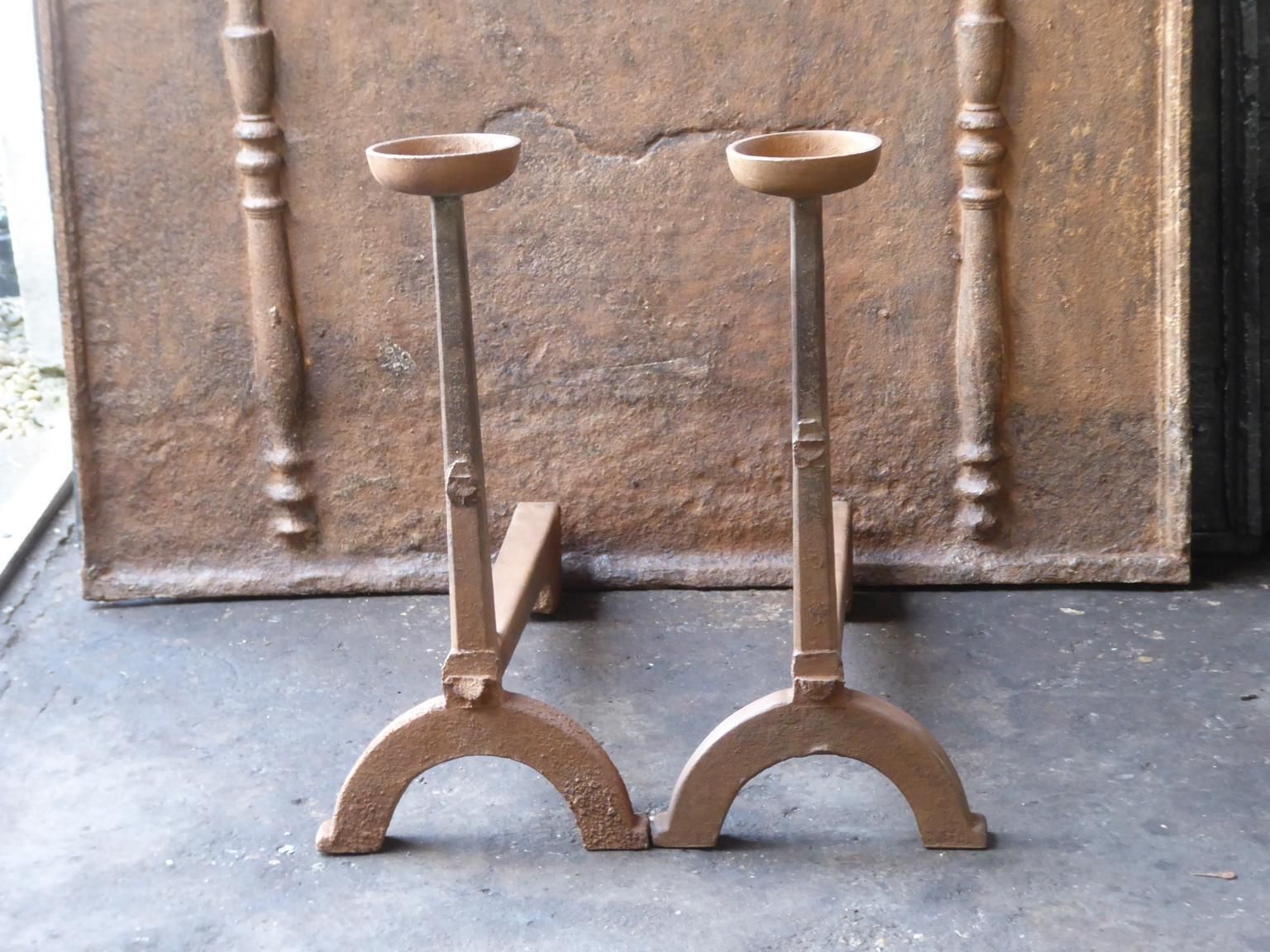 Antique French Gothic Andirons Or Firedogs, 17th Century photo furniture