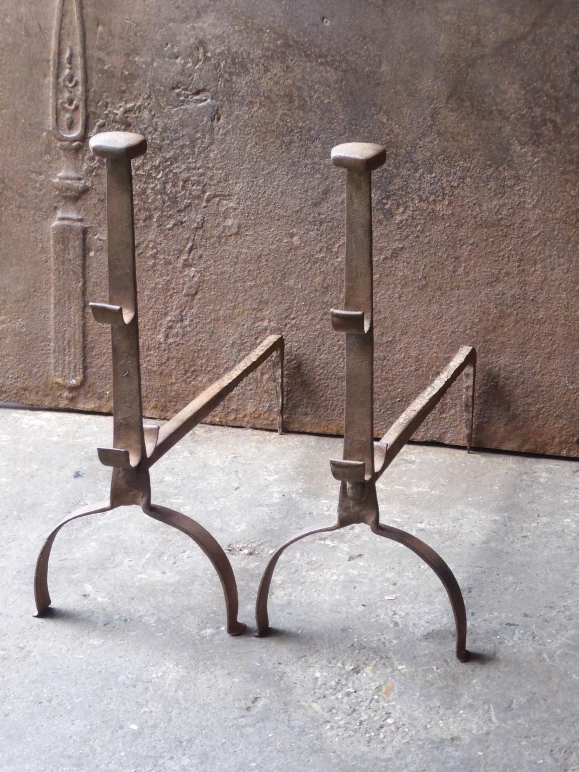 Antique French Gothic Andirons Or Firedogs, 17th Century photo for sale