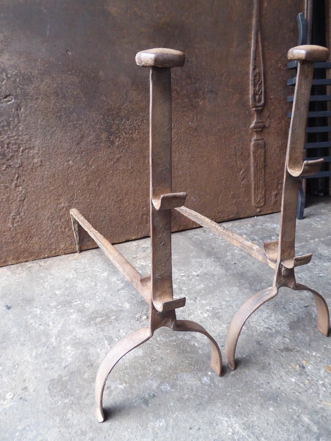 Antique French Gothic Andirons Or Firedogs, 17th Century photo vinterior