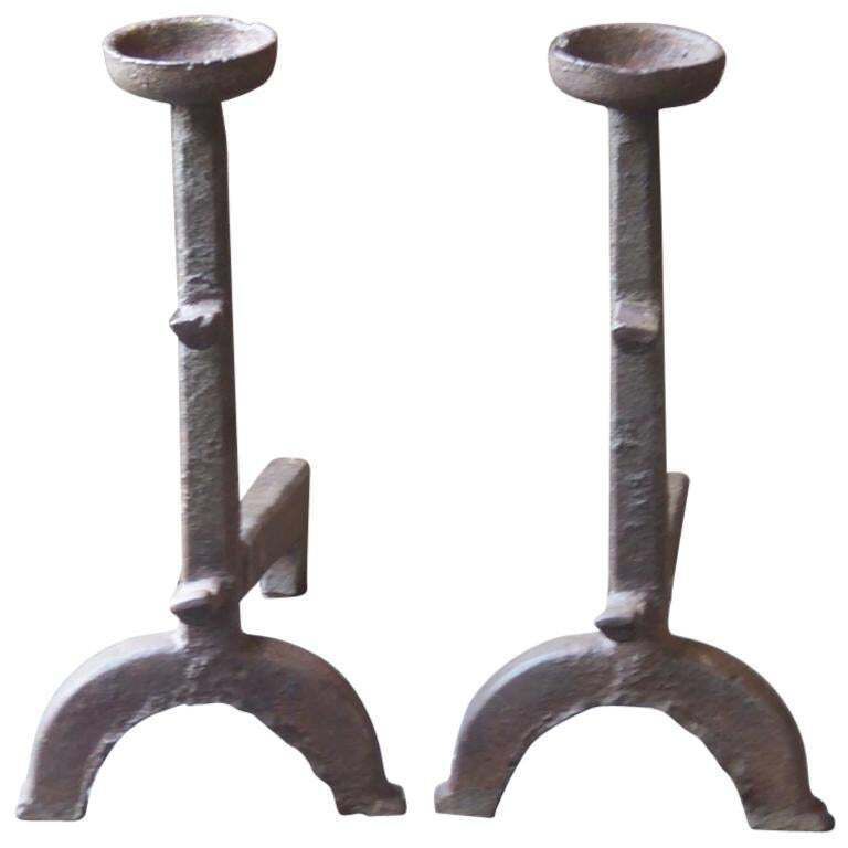 17th Century French Gothic Andirons Or Firedogs