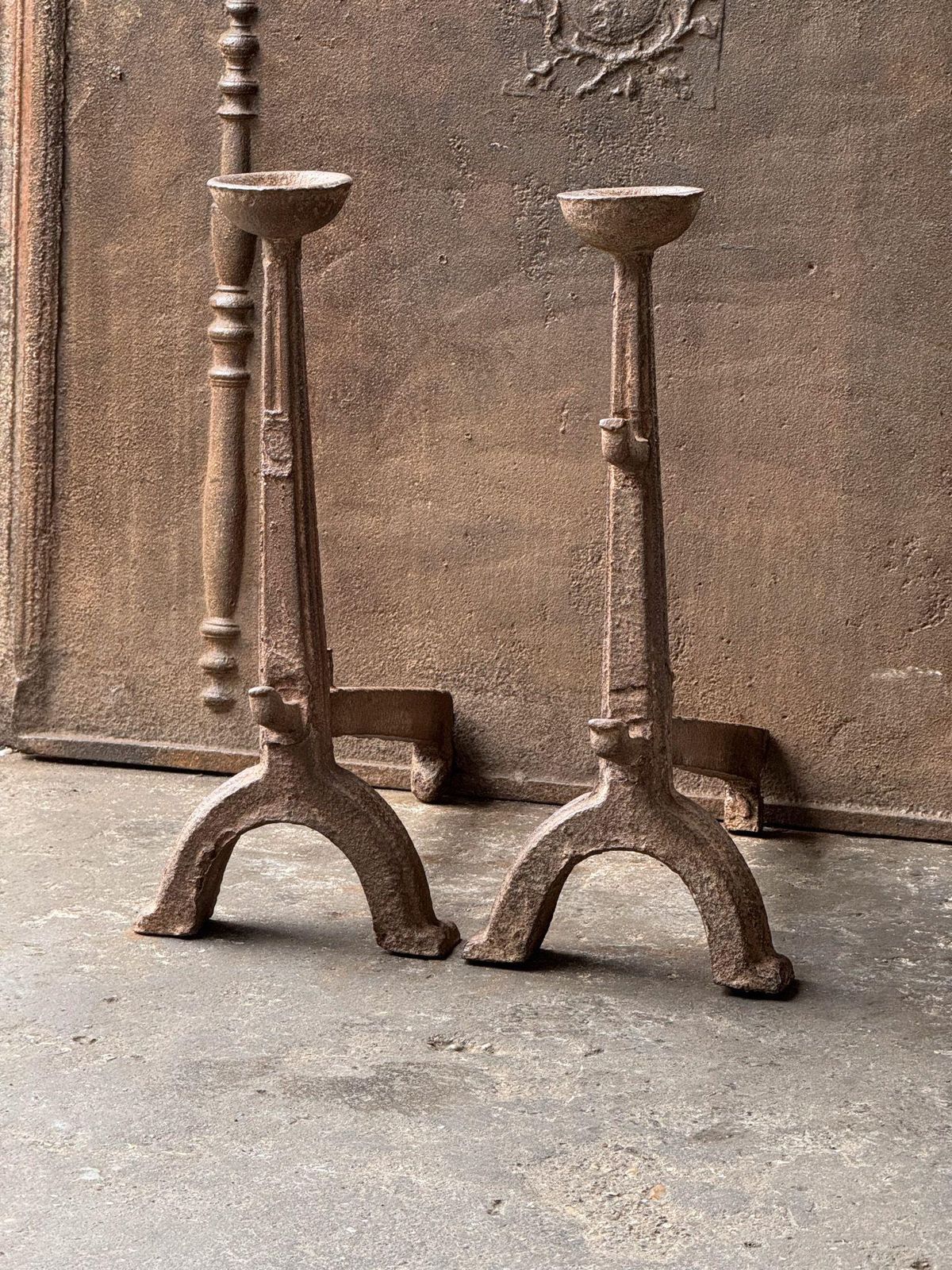17th Century French Gothic Period Andirons Or Firedogs photo vinterior