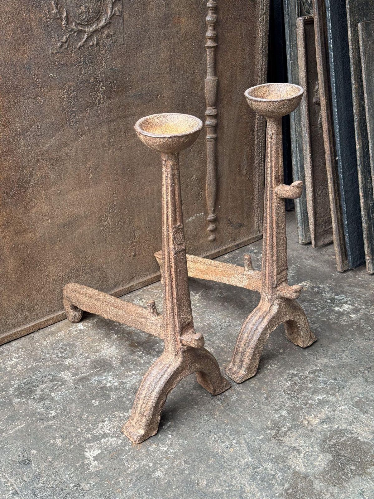photo furniture 17th Century French Gothic Period Andirons Or Firedogs