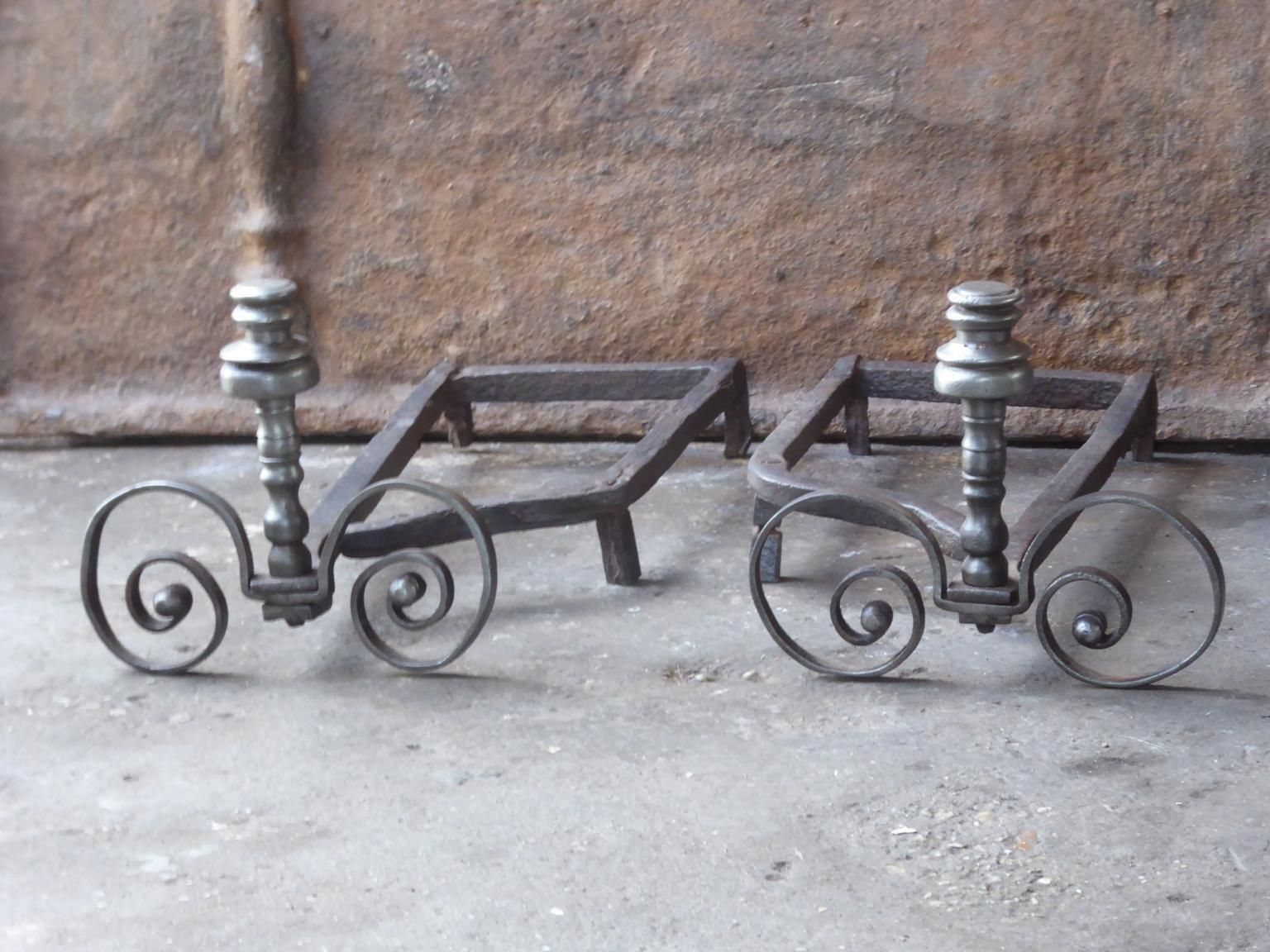 Hand Forged French Louis XV Andirons Or Firedogs, 18th Century photo furniture