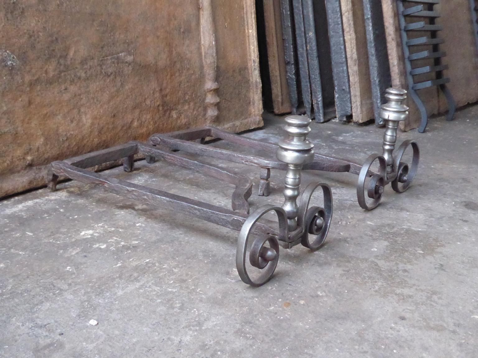 Home Fixtures Hand Forged French Louis XV Andirons Or Firedogs, 18th Century photo