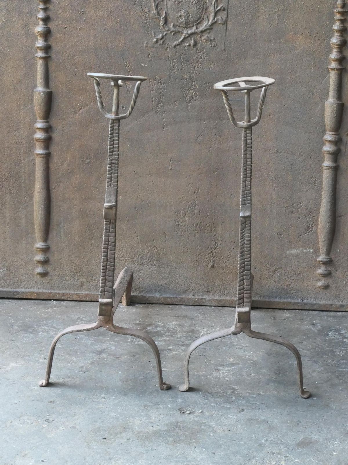 17th Century French Louis XIII Period Andirons, Firedogs, Landiers photo for sale