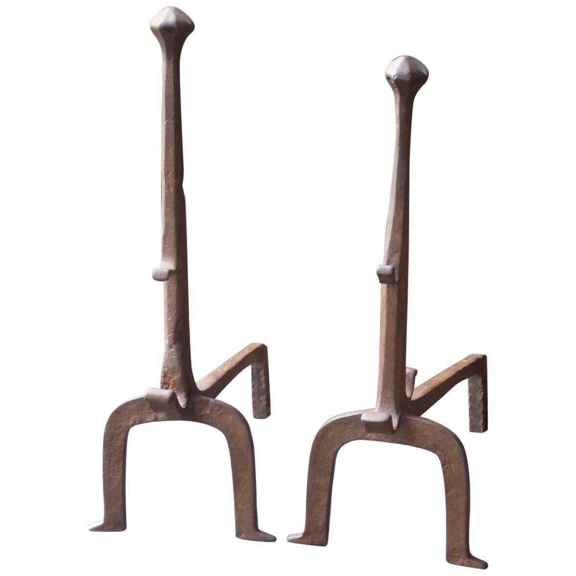 17th 18th Century French Gothic Andirons Or Firedogs