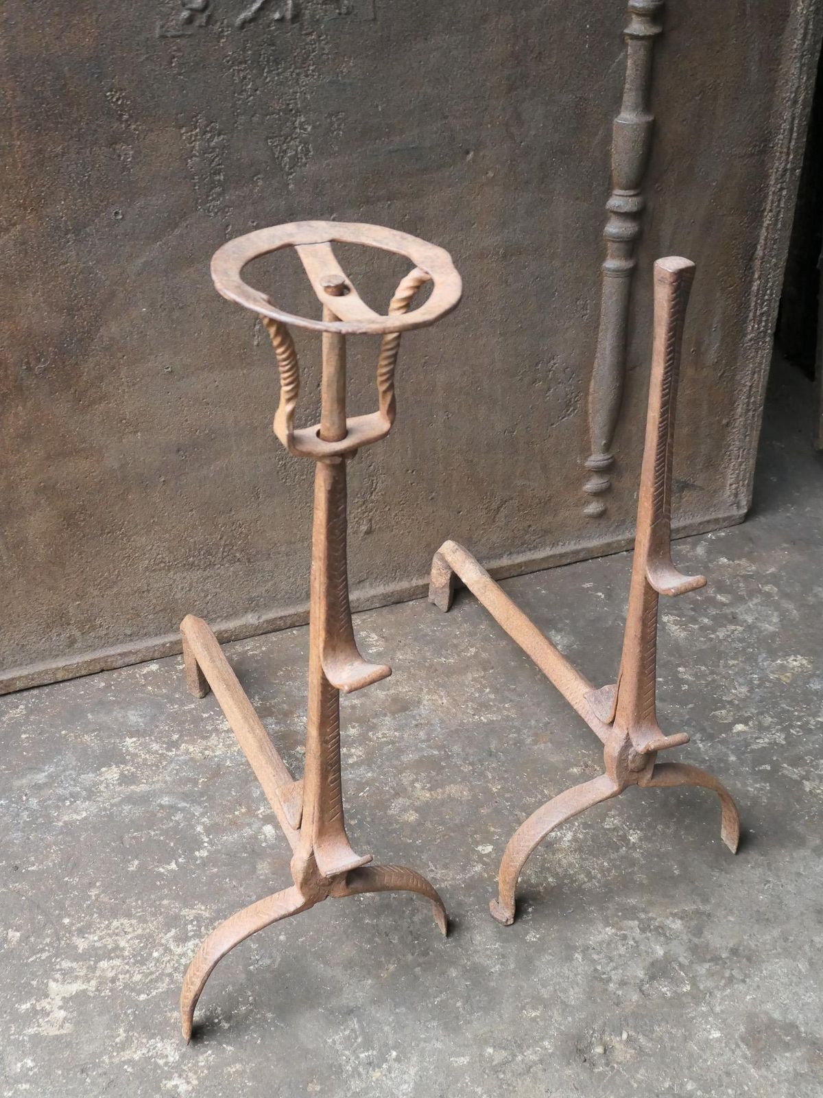 17th Century French Louis XIII Period Andirons, Firedogs, Landiers photo vintage