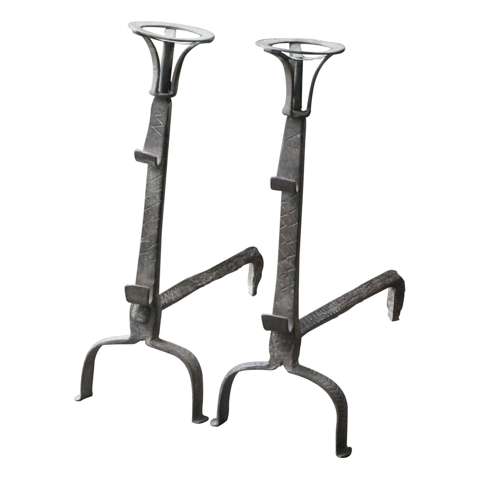 French 17th Century Gothic Period Andirons Or Firedogs