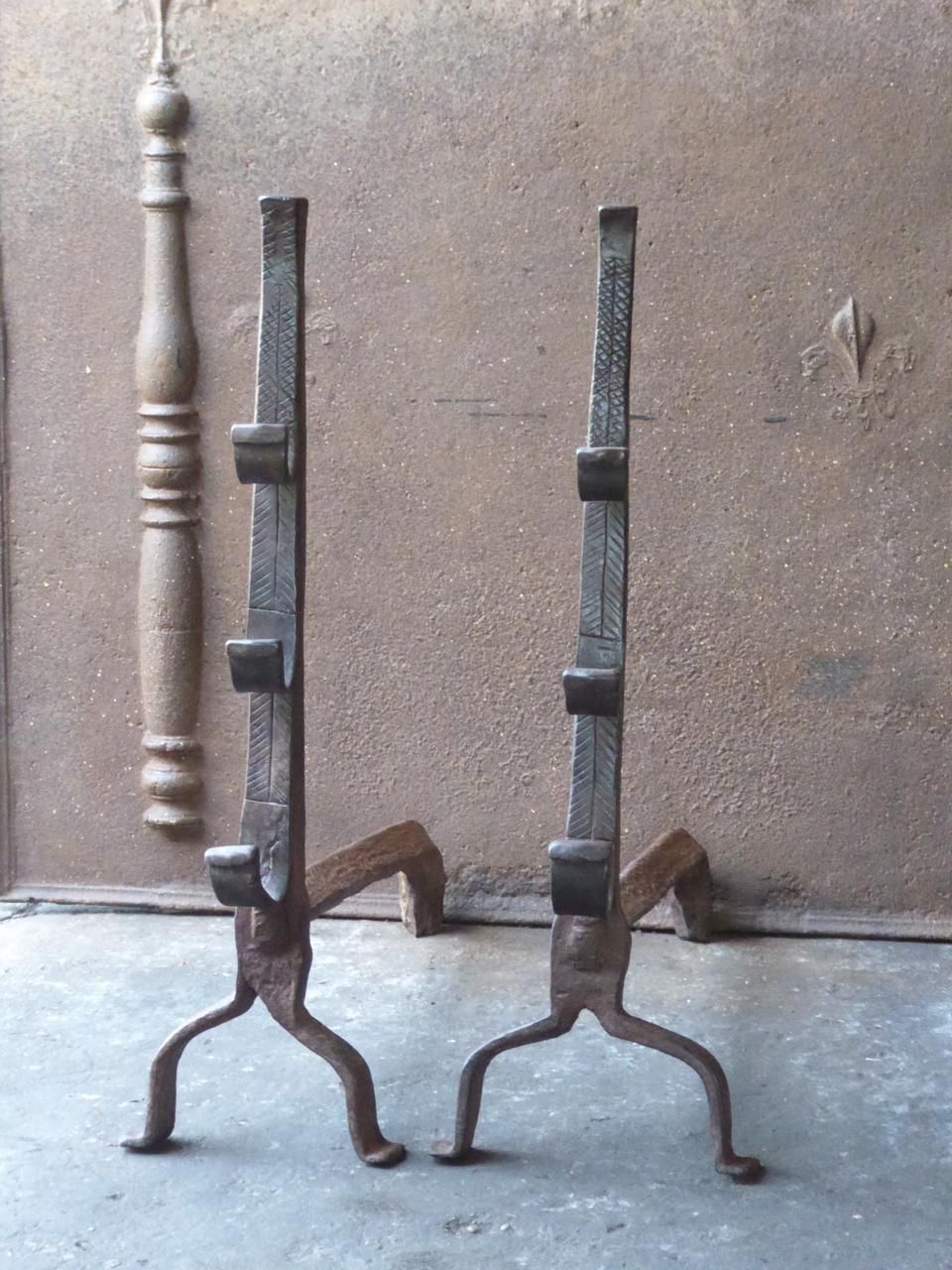 17th Century Large Louis XIII Andirons, Firedogs photo 661.0