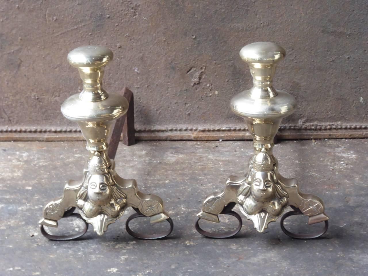 French Bronze Louis XIV Andirons, 17th Century, With Marmosets photo for sale