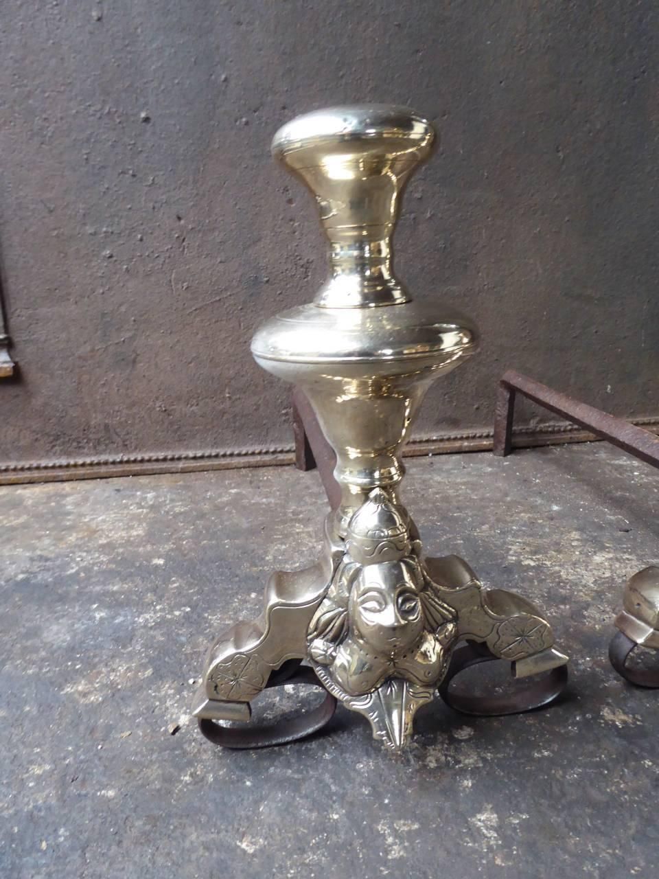 French Bronze Louis XIV Andirons, 17th Century, With Marmosets photo vinterior