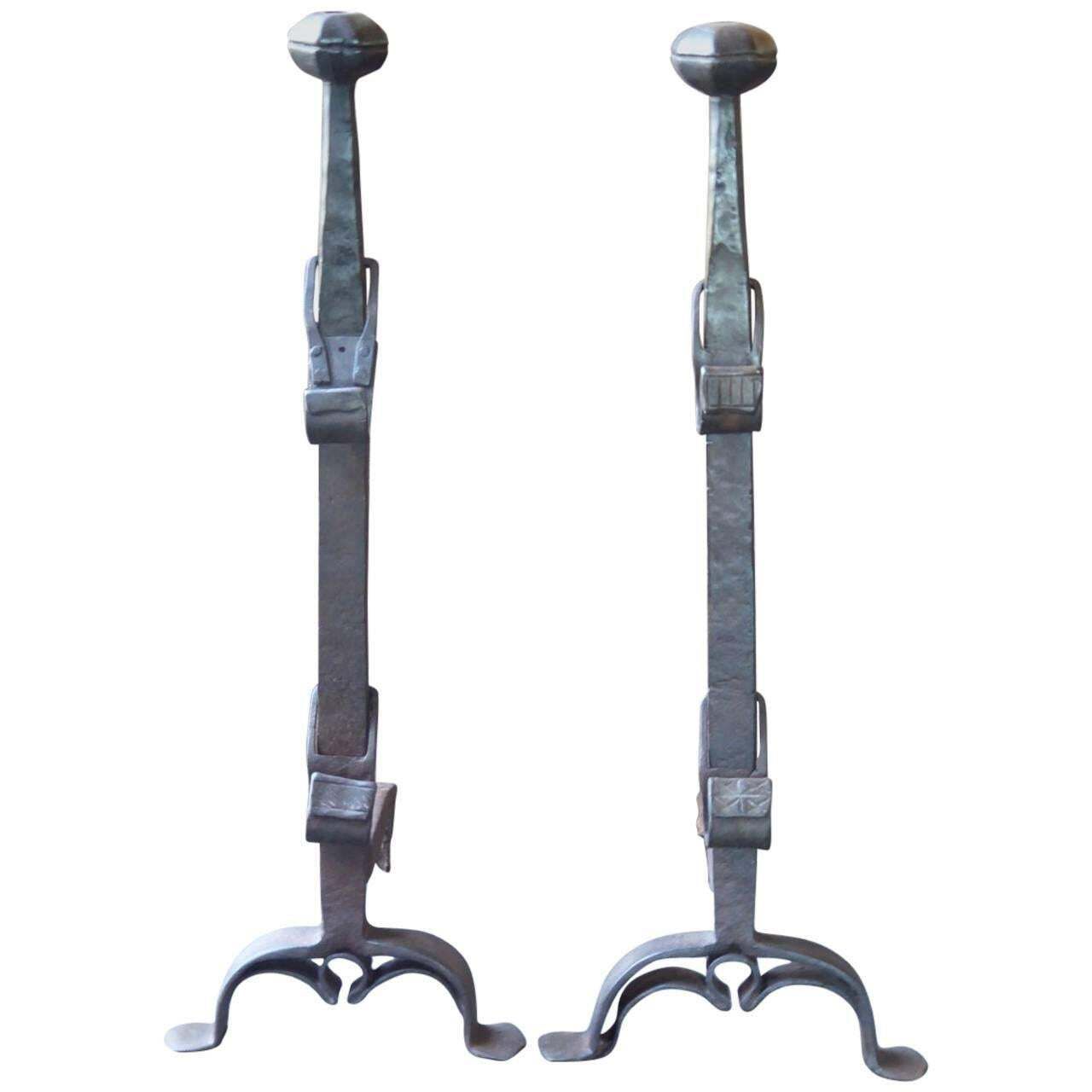 17th Century French Gothic Andirons Or Firedogs