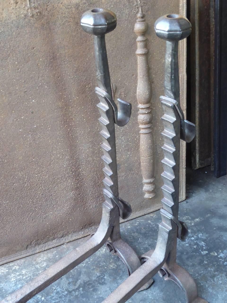 photo vintage 17th Century French Gothic Andirons Or Firedogs