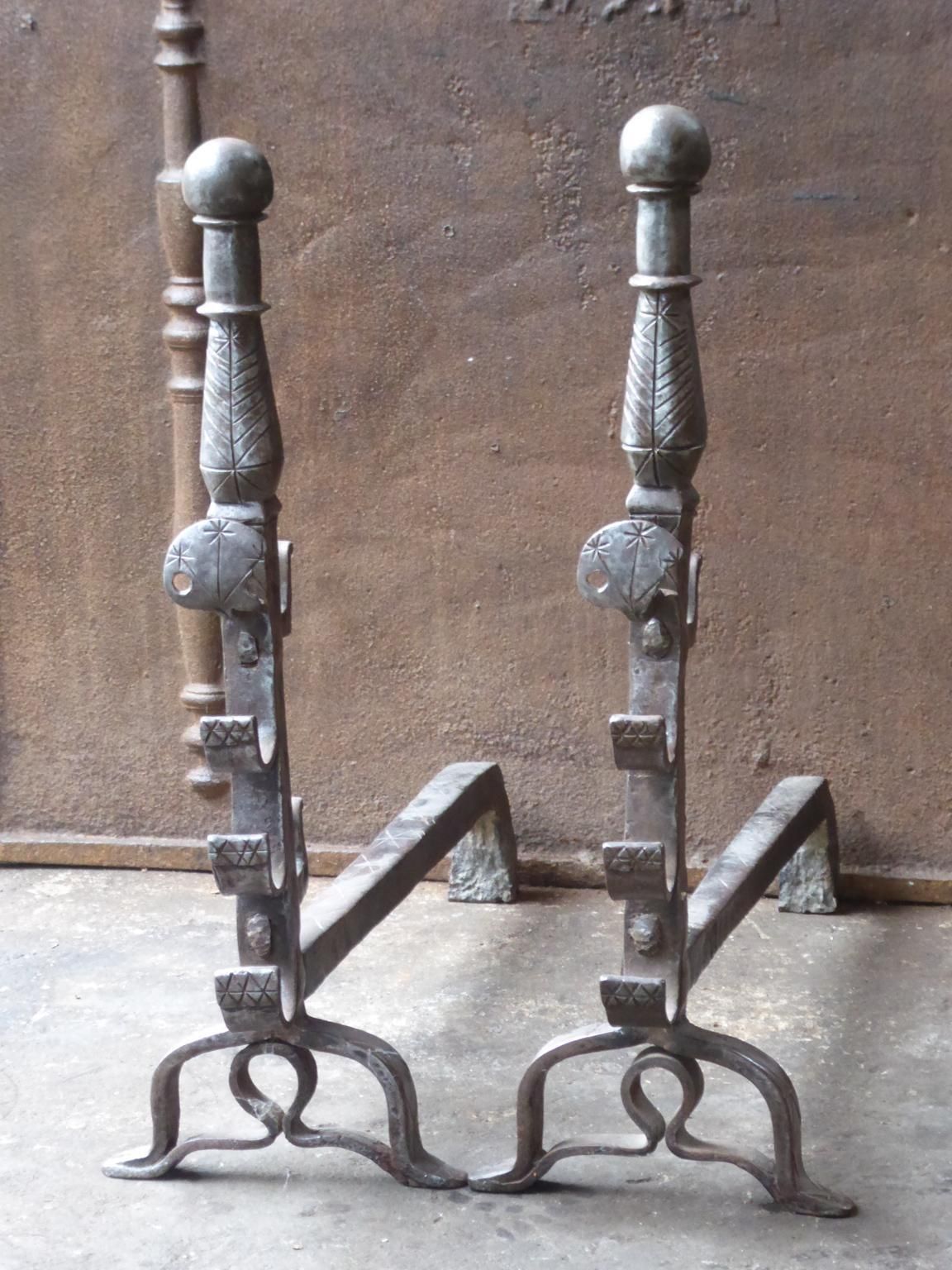 Beautiful 17th Century French Louis XIII Andirons Or Firedogs photo for sale