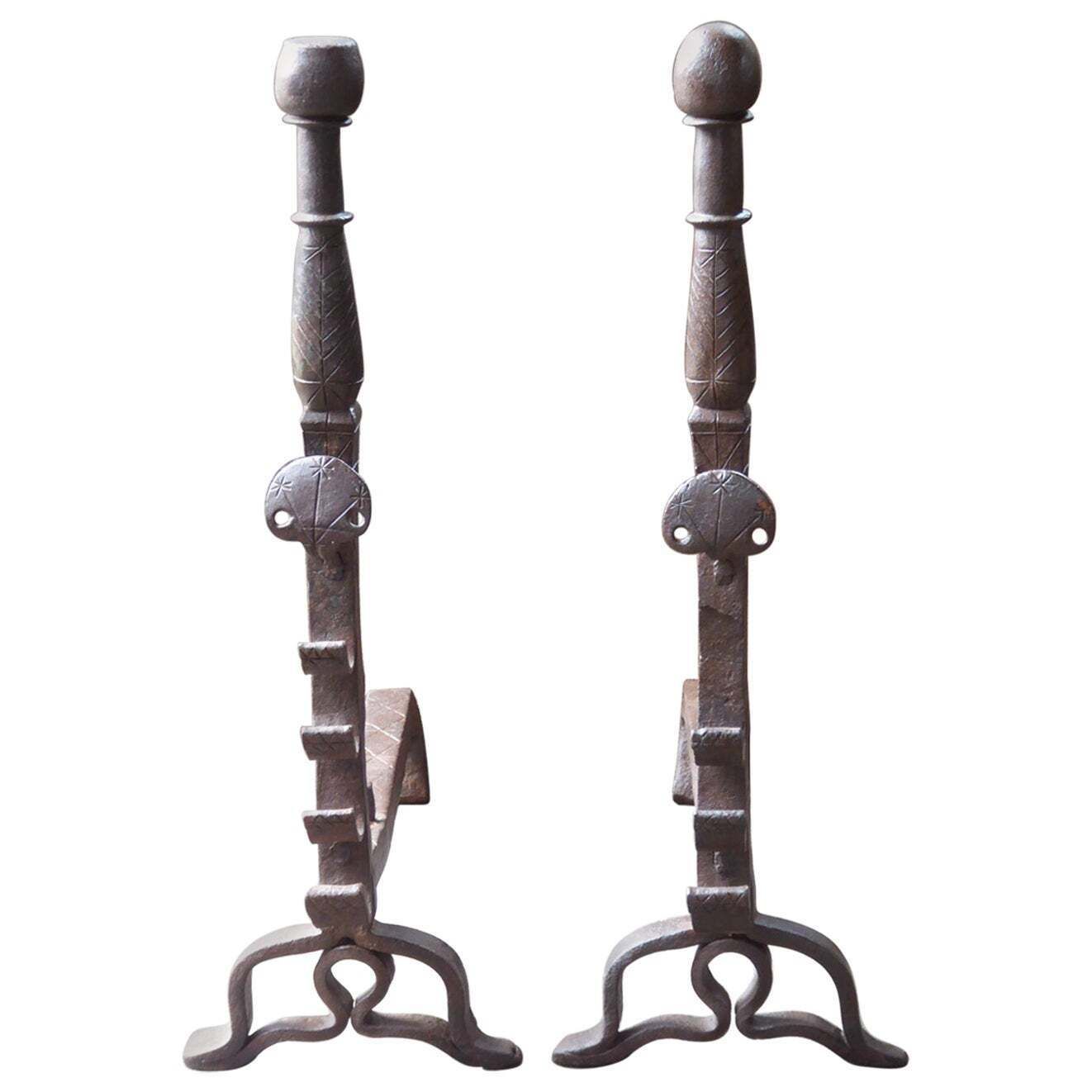 Beautiful 17th Century French Louis XIII Andirons Or Firedogs