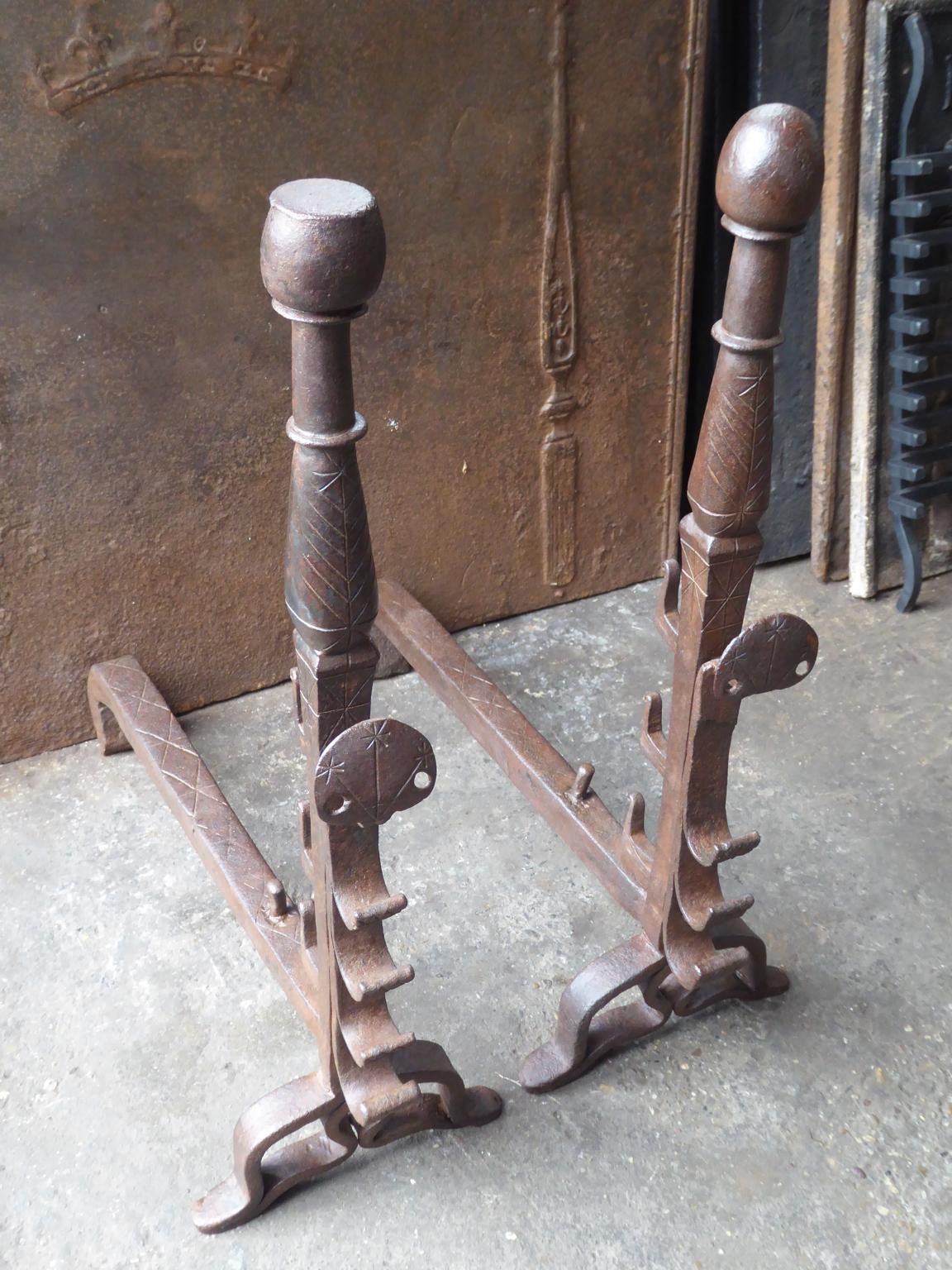 Beautiful 17th Century French Louis XIII Andirons Or Firedogs photo 2111.0