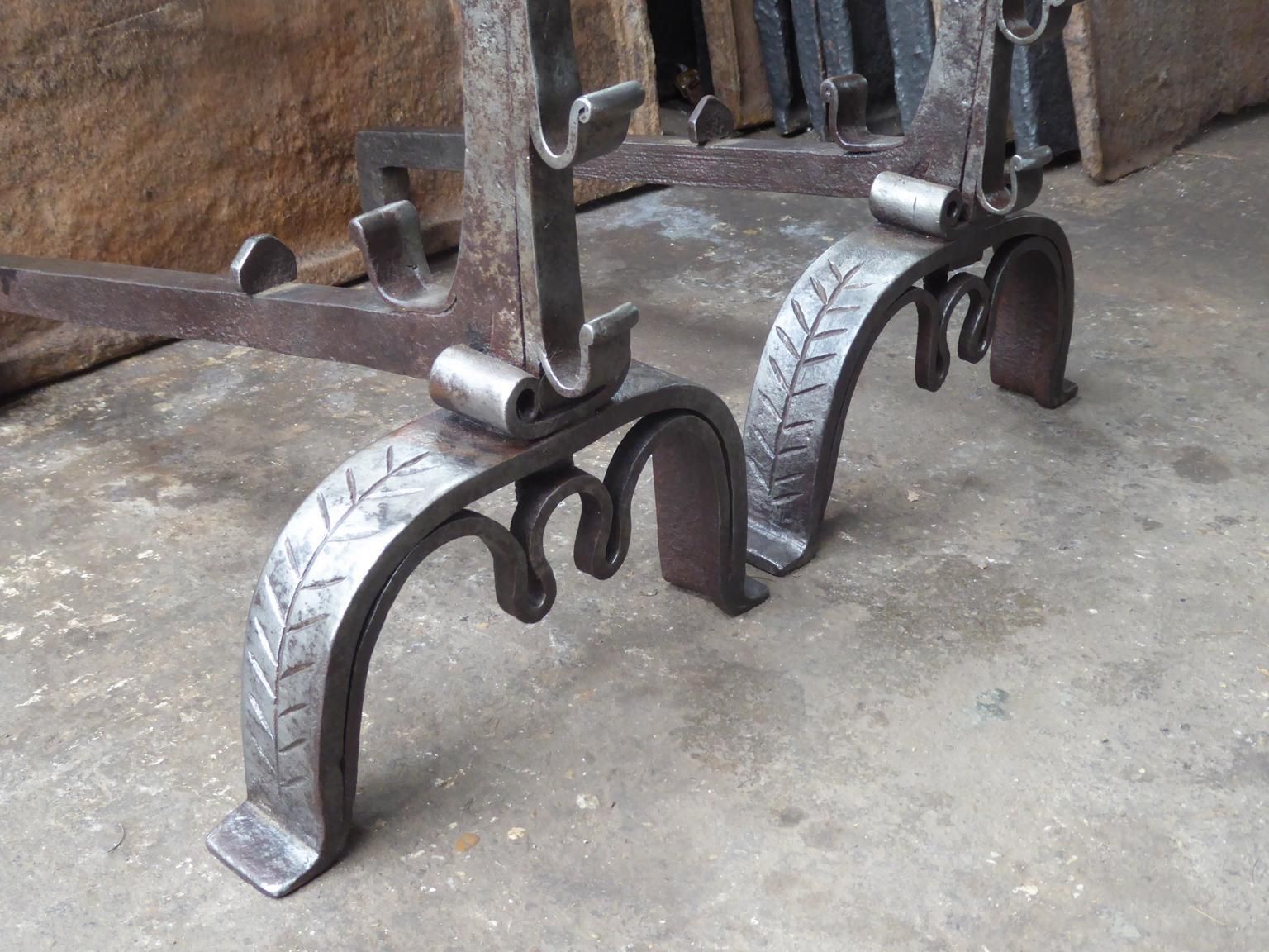 photo furniture Large French Gothic Andirons Or Firedogs, 18th Century