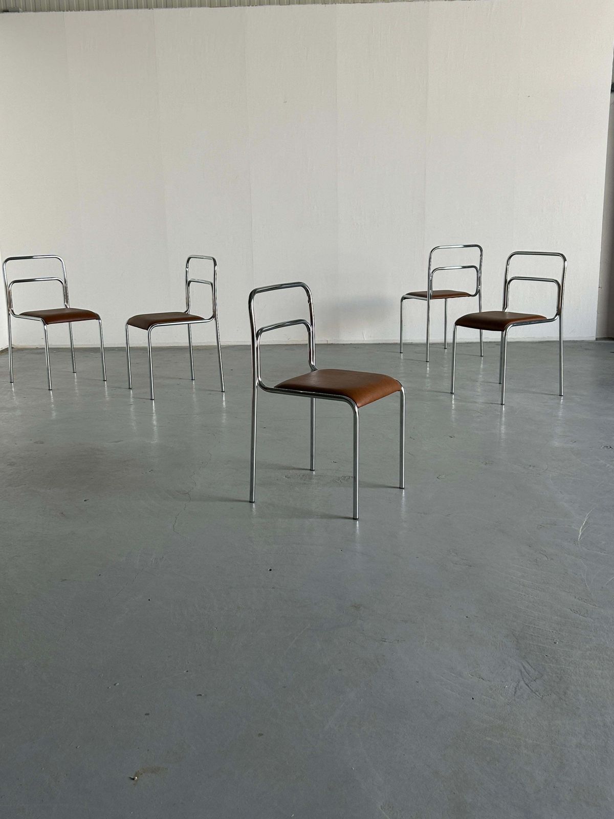 Bauhaus Design Chrome Tubular Steel And Brown Faux Leather Dining Chairs, 1980s photo furniture