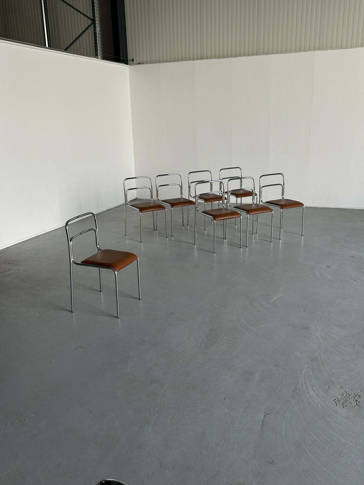 Bauhaus Design Chrome Tubular Steel And Brown Faux Leather Dining Chairs, 1980s photo vinterior