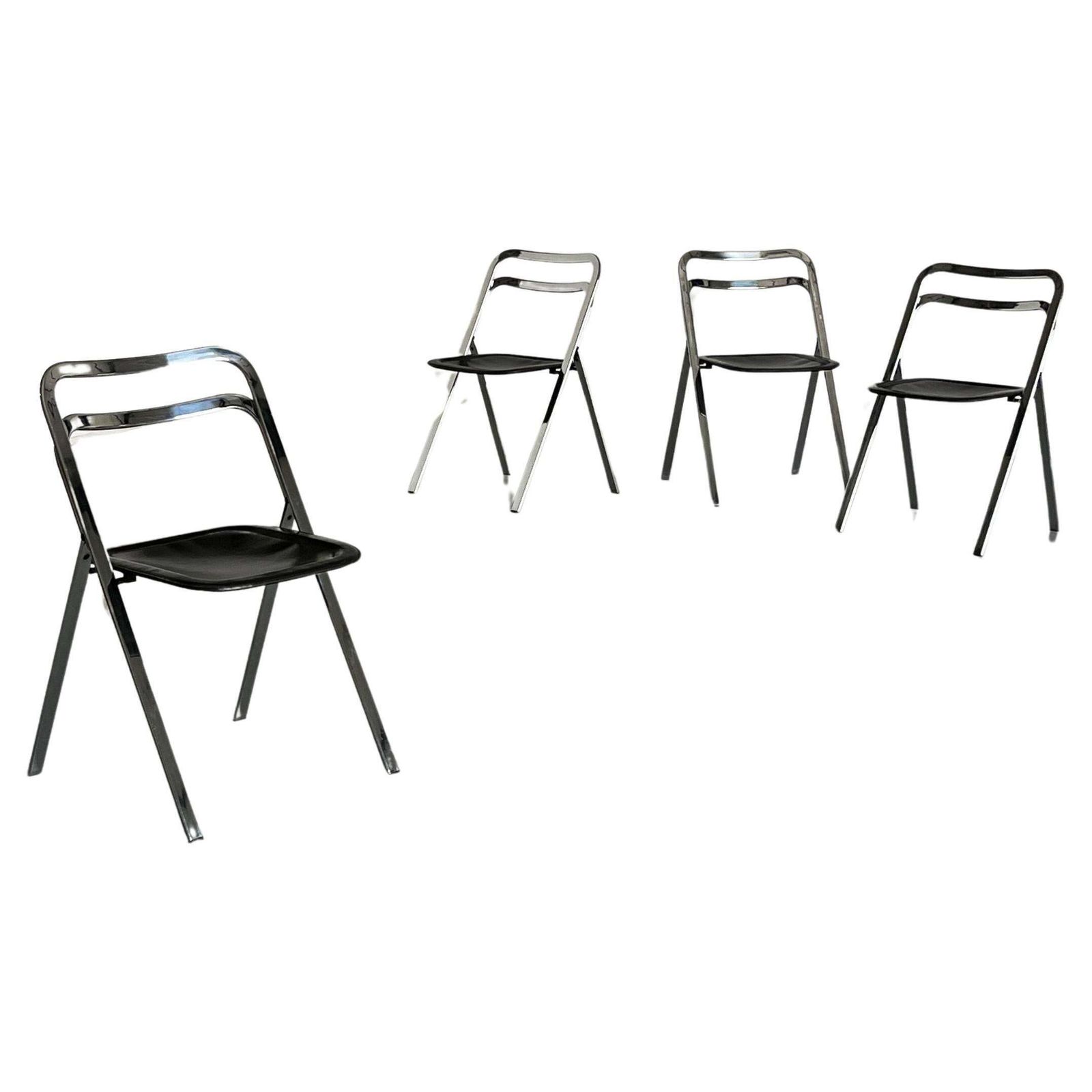 Set Of 4 Vintage Mid Century “Clio” Folding Chairs By Giorgio Cattelan For Cidue