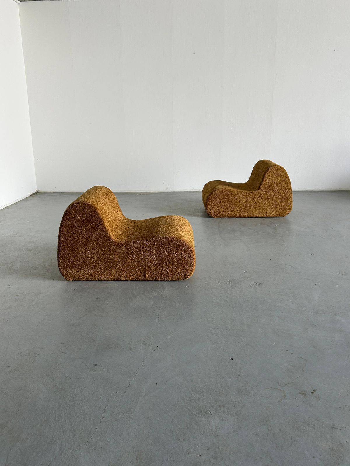 Pair Of Italian Mid Century Modern Lounge Chairs In Ochre Boucle, 1970s Italy photo 1365.0