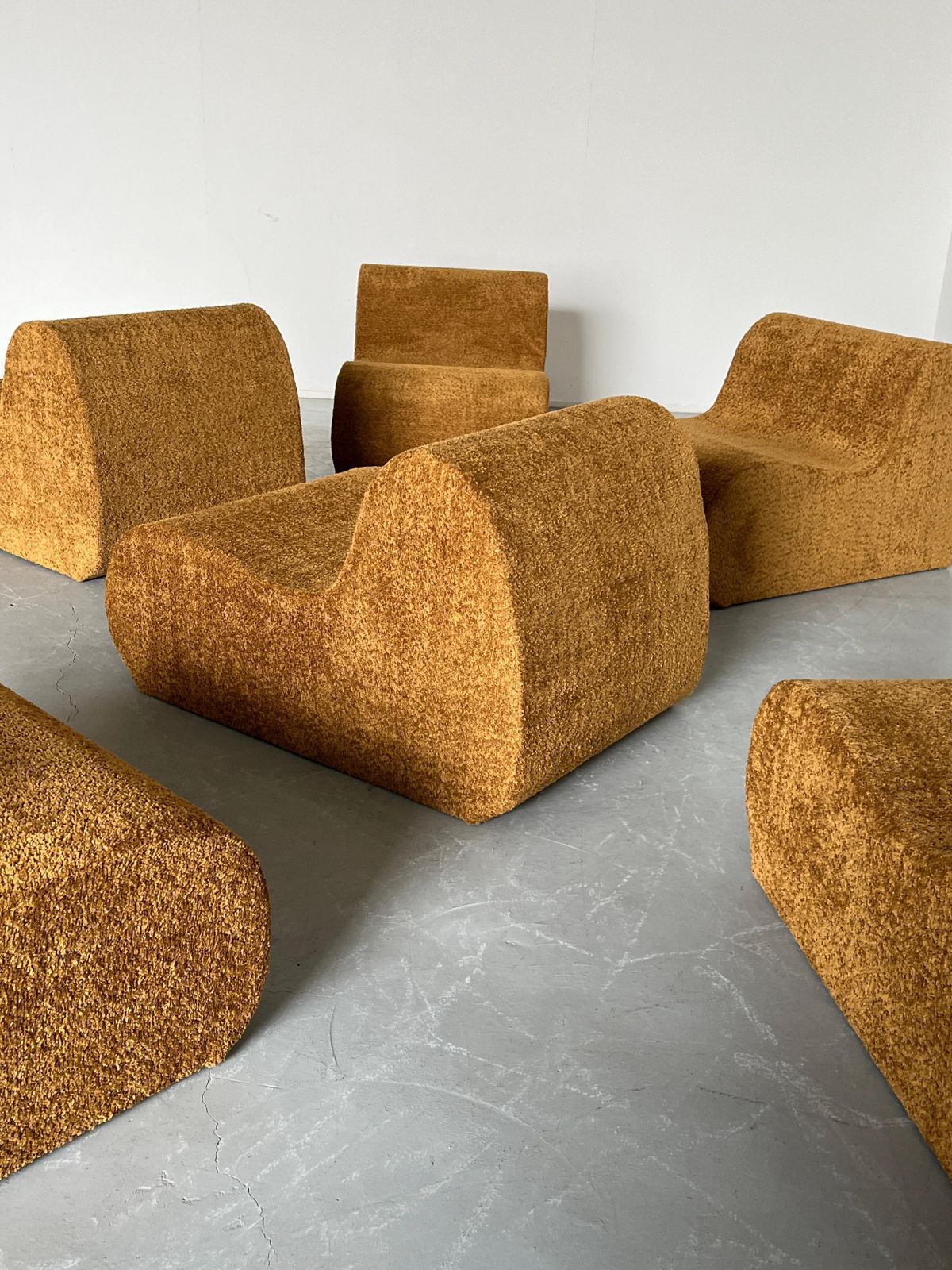 photo furniture Italian Mid Century Modular Sofa Or Seating Set In Ochre Boucle, 1970s Italy