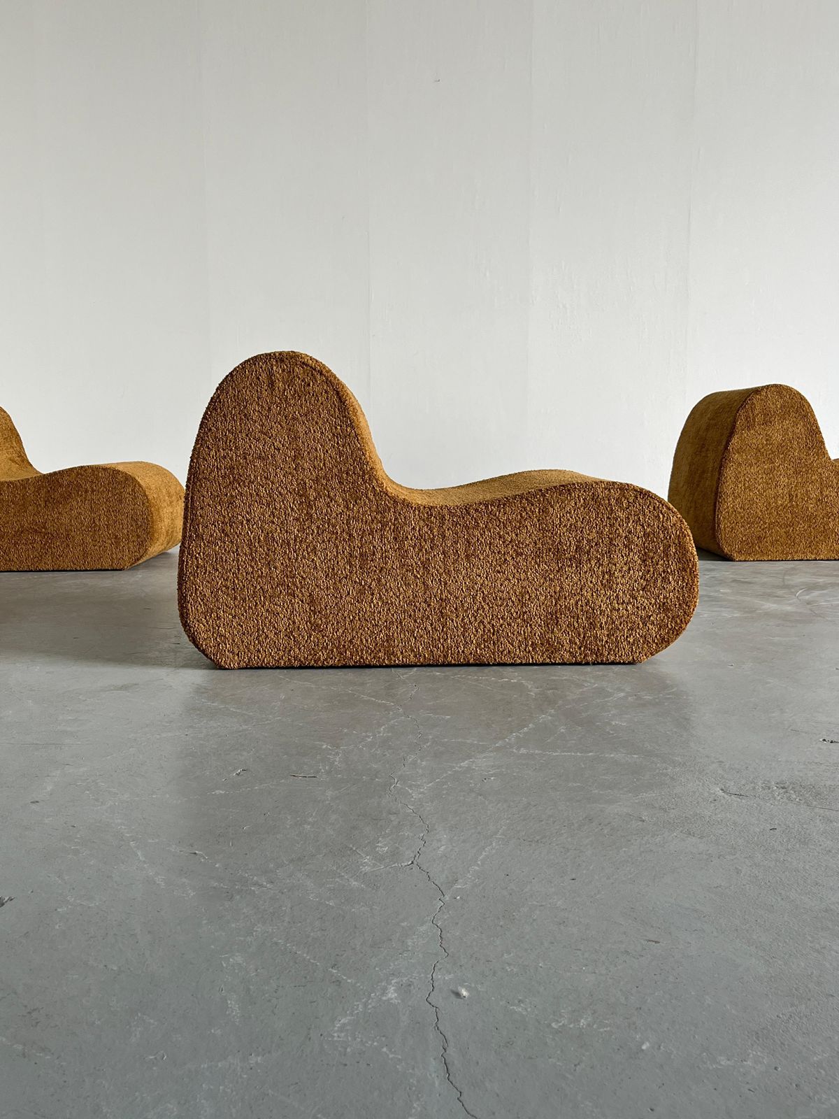 photo buy Italian Mid Century Modular Sofa Or Seating Set In Ochre Boucle, 1970s Italy