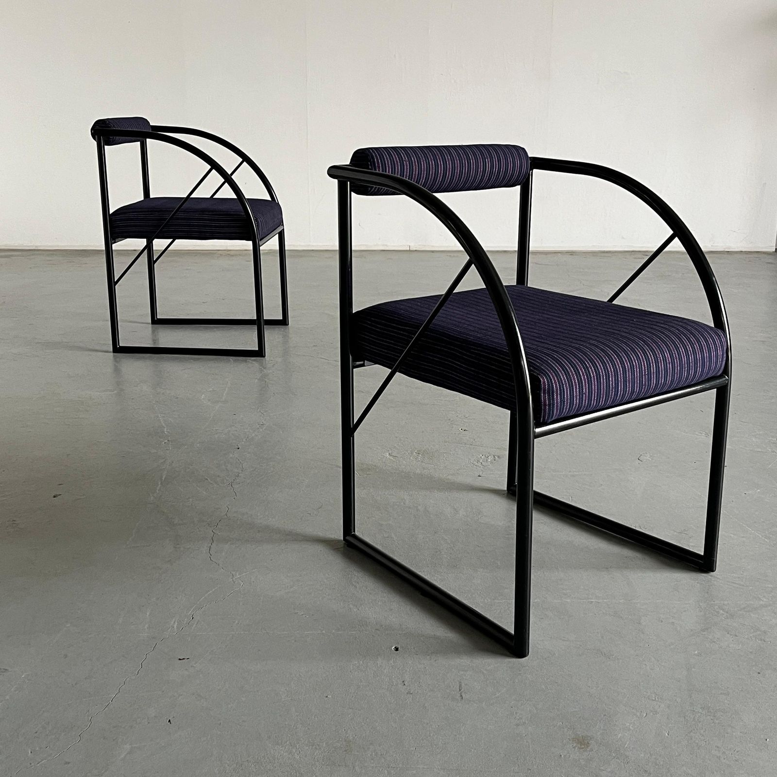 1 Of 2 Postmodern Armchairs, Multicolour Memphis Stripe Upholstery, 1980s Italy photo furniture
