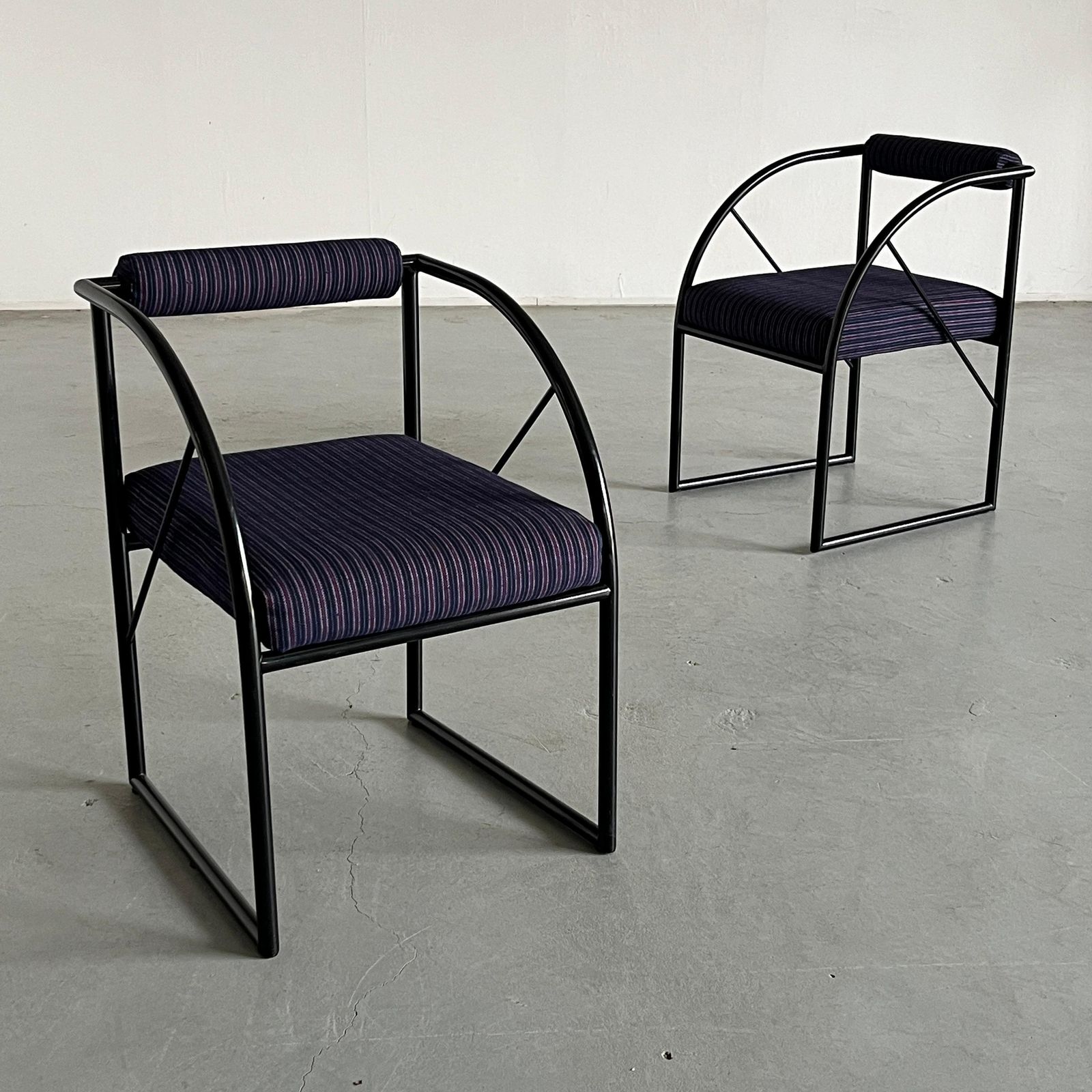 1 Of 2 Postmodern Armchairs, Multicolour Memphis Stripe Upholstery, 1980s Italy photo for sale
