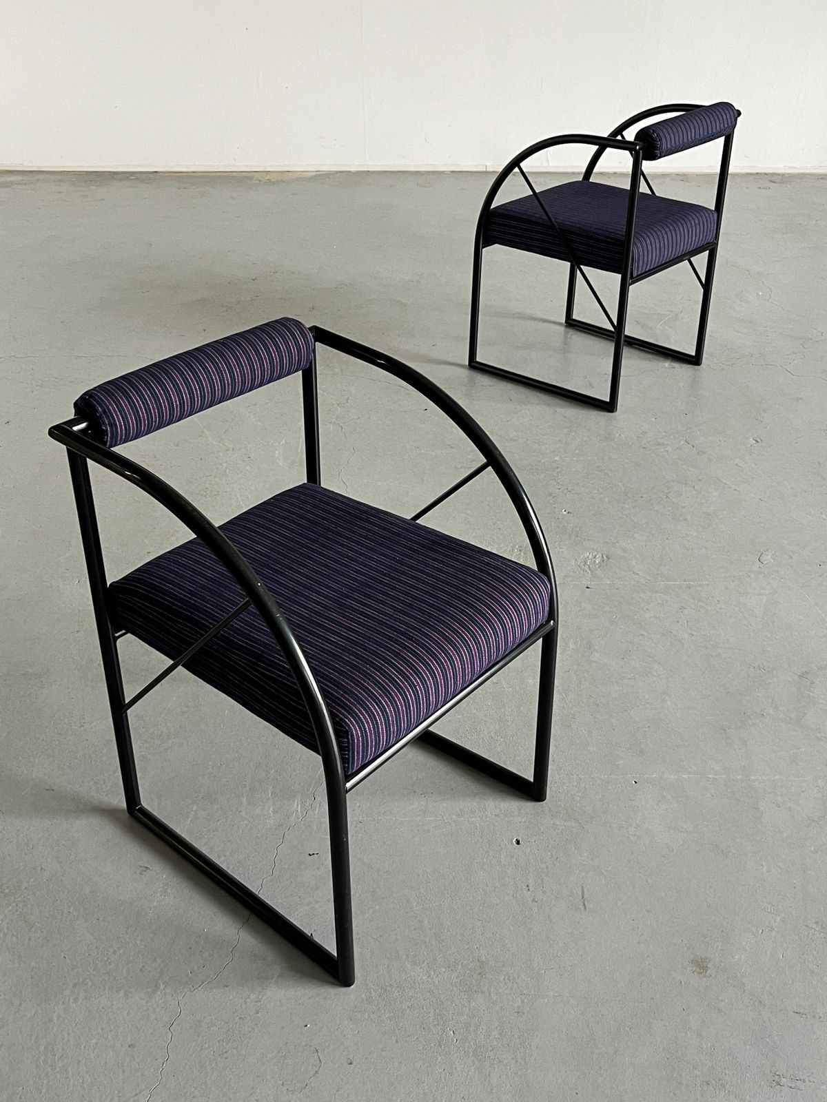 1 Of 2 Postmodern Armchairs, Multicolour Memphis Stripe Upholstery, 1980s Italy photo Furniture