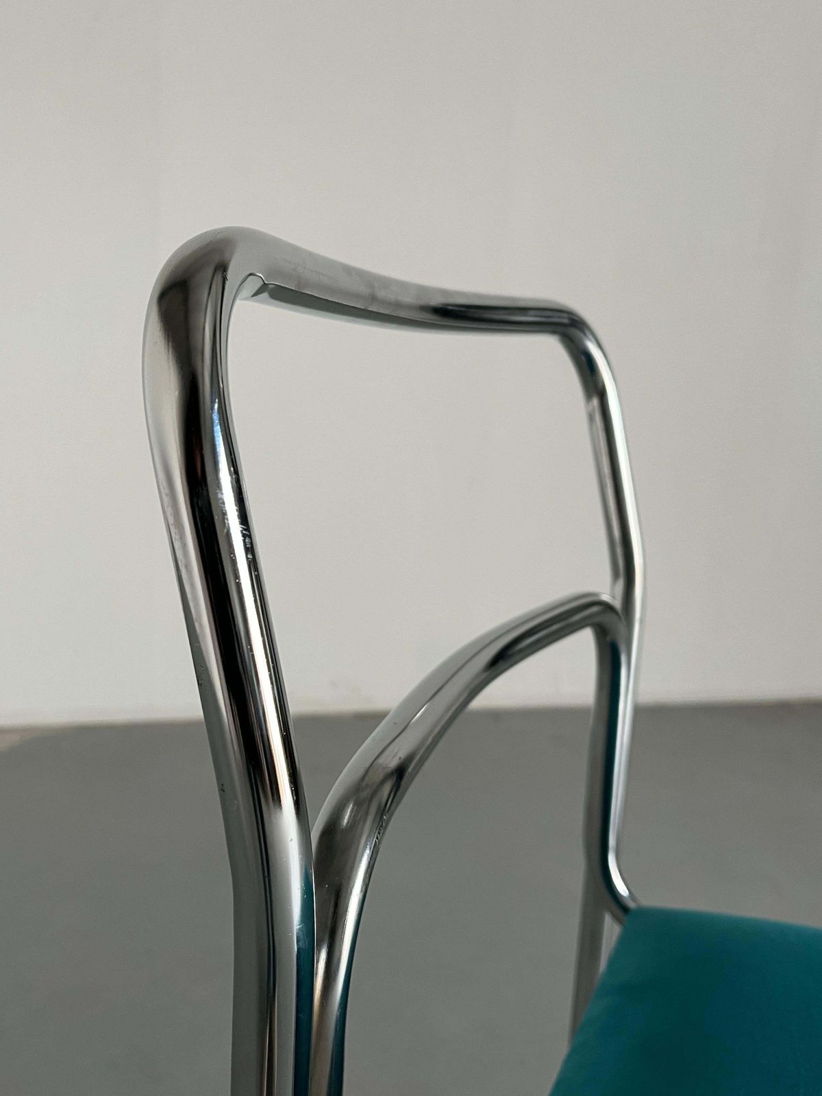 Vintage Italian Bauhaus Chrome Tubular Steel And Green Velvet Chairs, 80s photo vintage