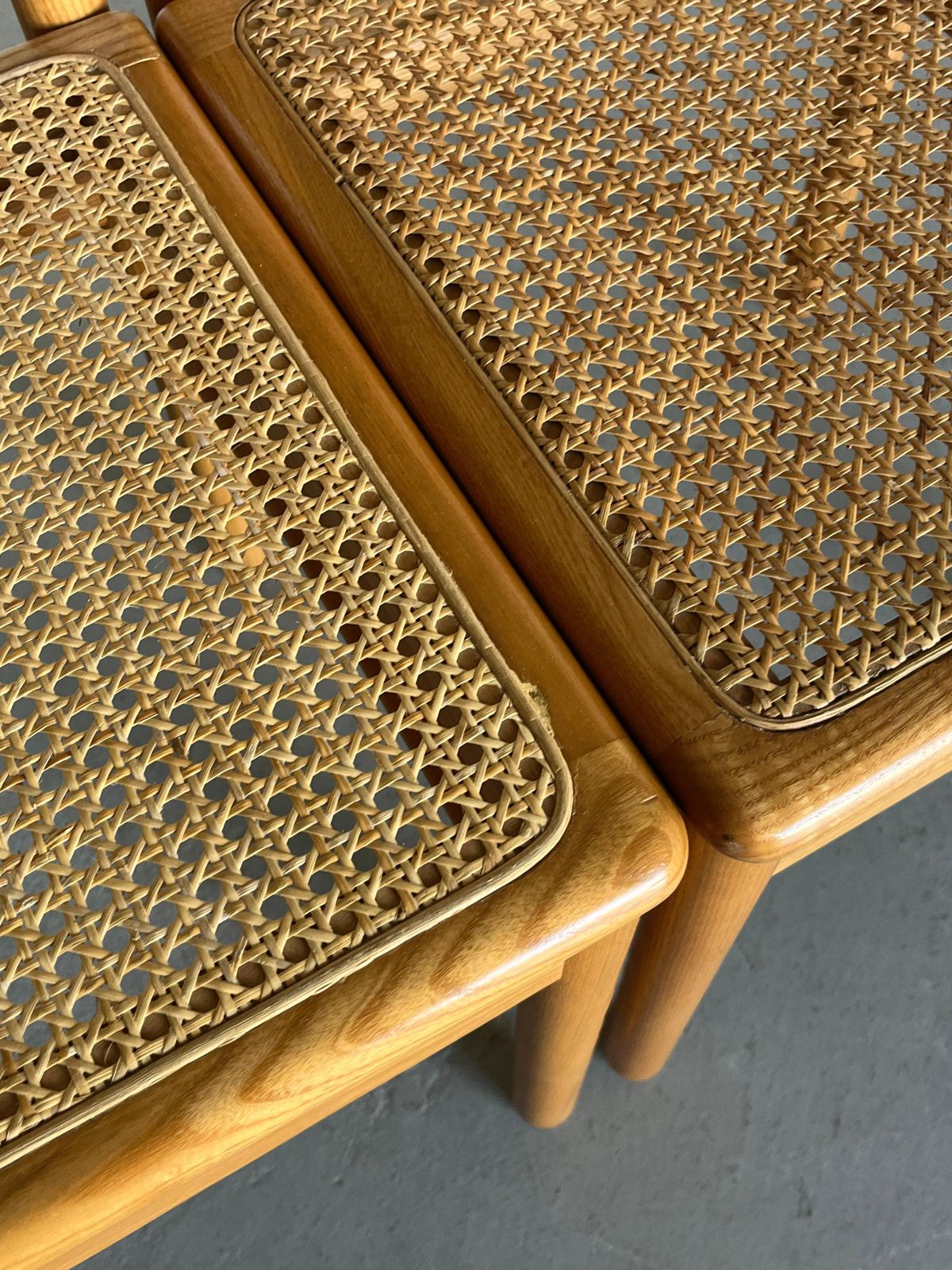 427.0 Pair Of Vintage Mid Century Dining Chairs In Lacquered Wood And Cane, Italy 80s photo
